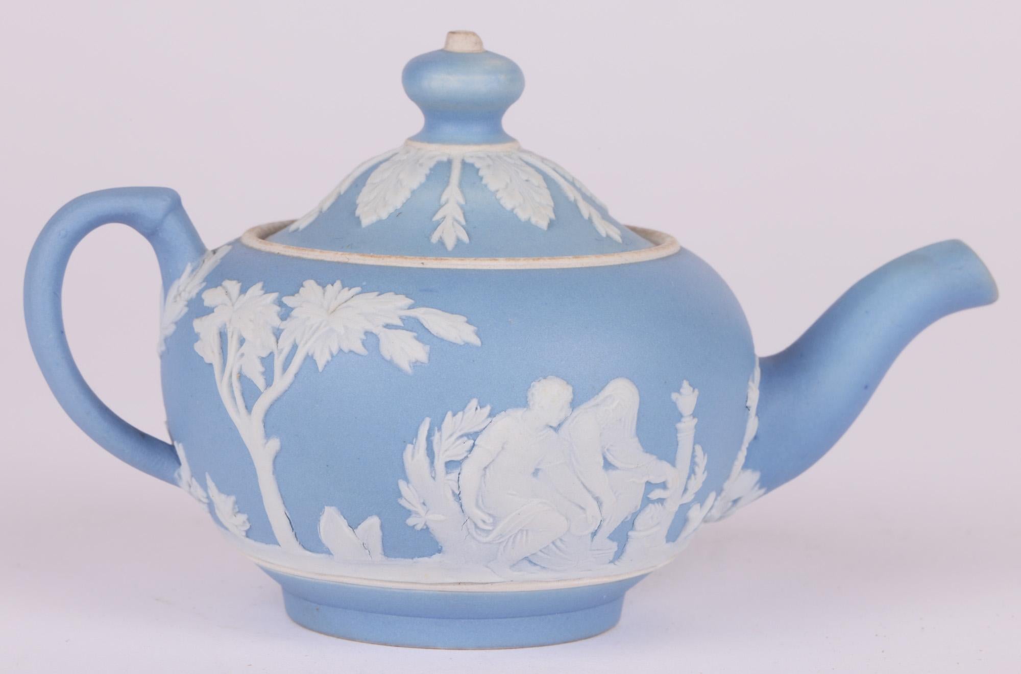 Wedgwood Antique Blue Jasperware Miniature Teapot 6