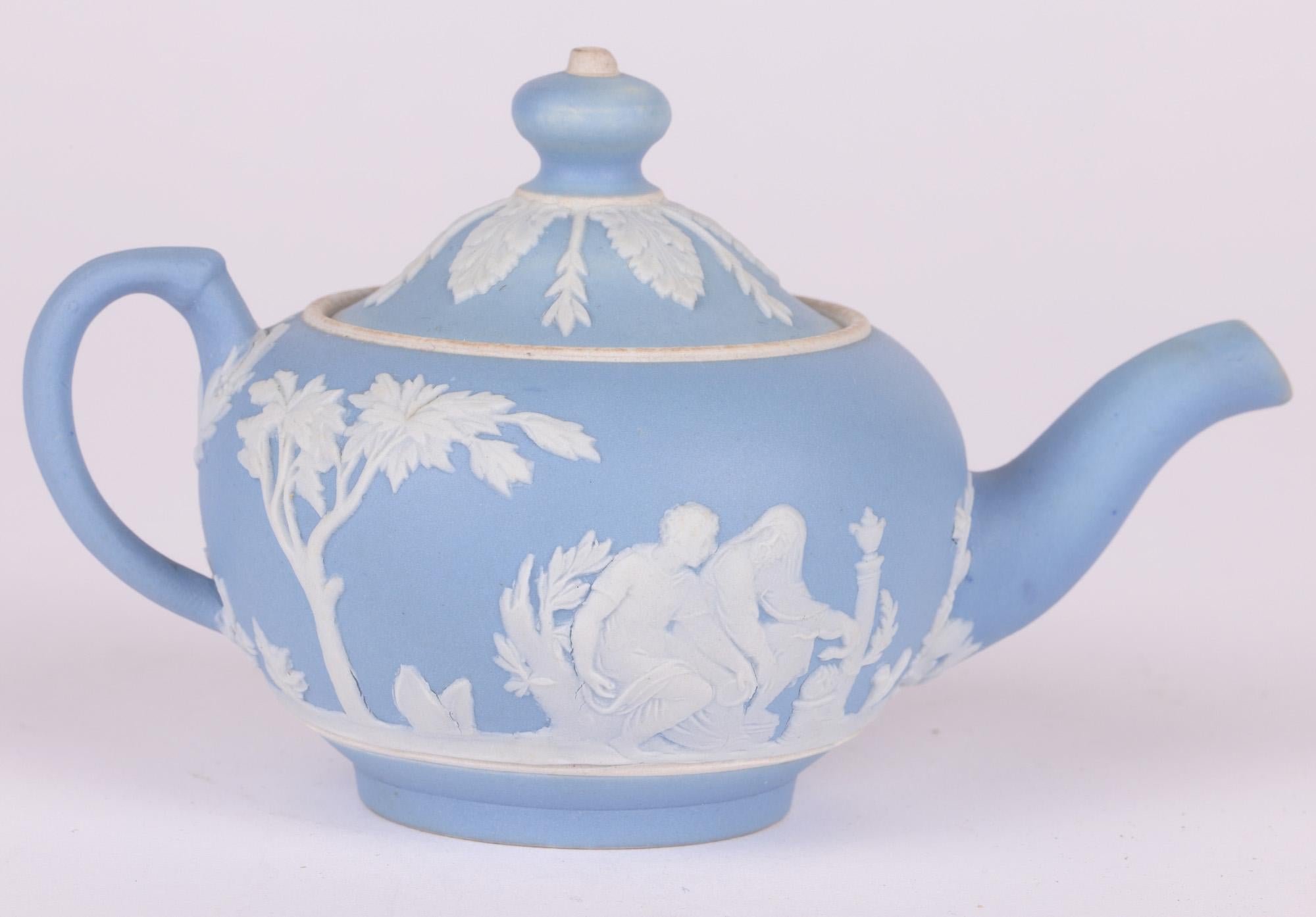 Wedgwood Antique Blue Jasperware Miniature Teapot 6