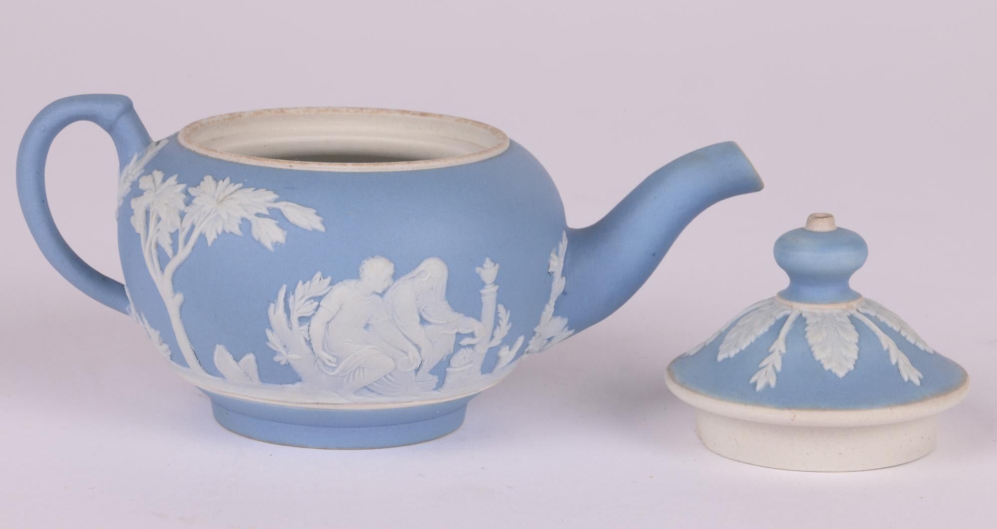 English Wedgwood Antique Blue Jasperware Miniature Teapot
