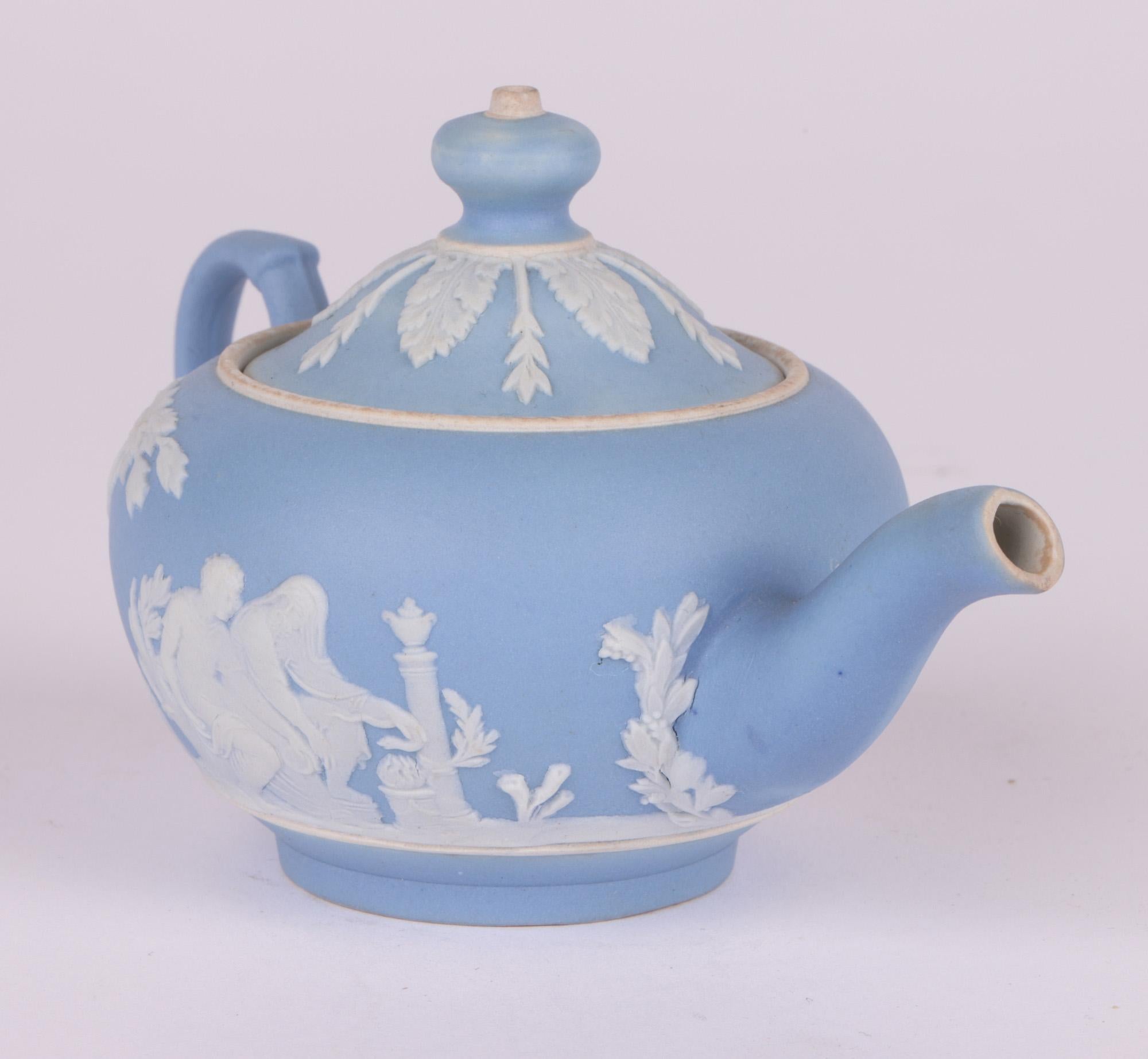 Stoneware Wedgwood Antique Blue Jasperware Miniature Teapot