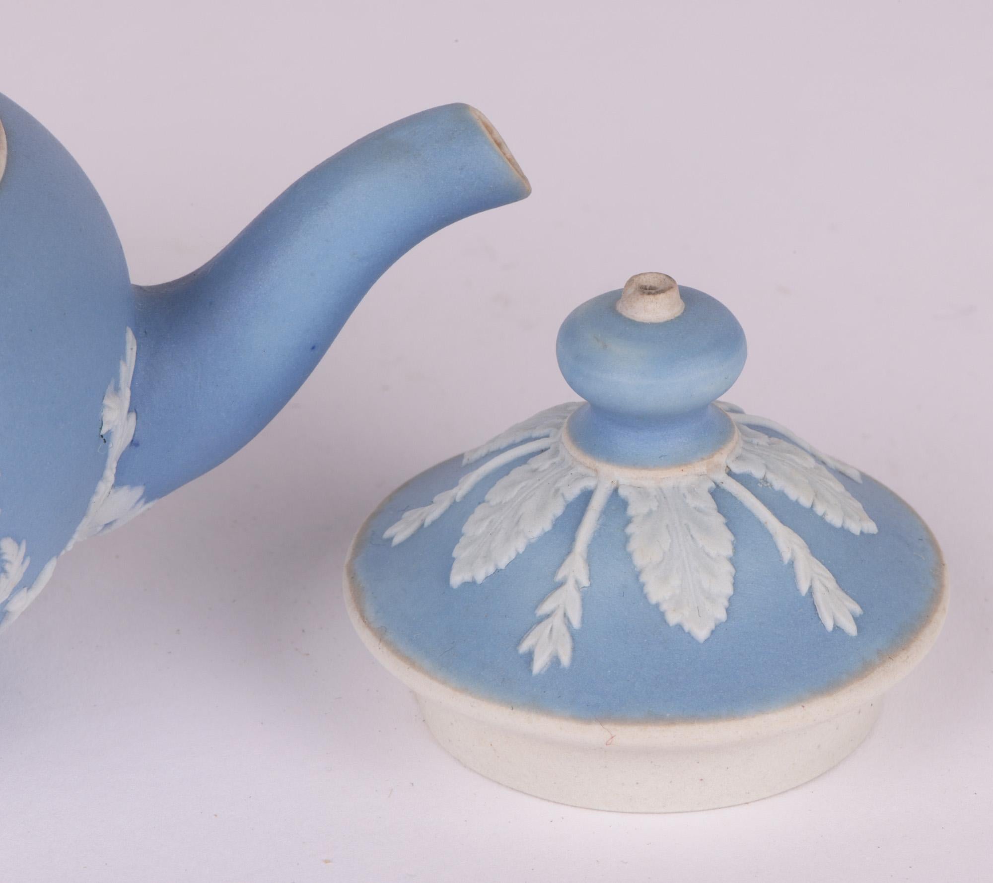Wedgwood Antique Blue Jasperware Miniature Teapot In Good Condition In Bishop's Stortford, Hertfordshire