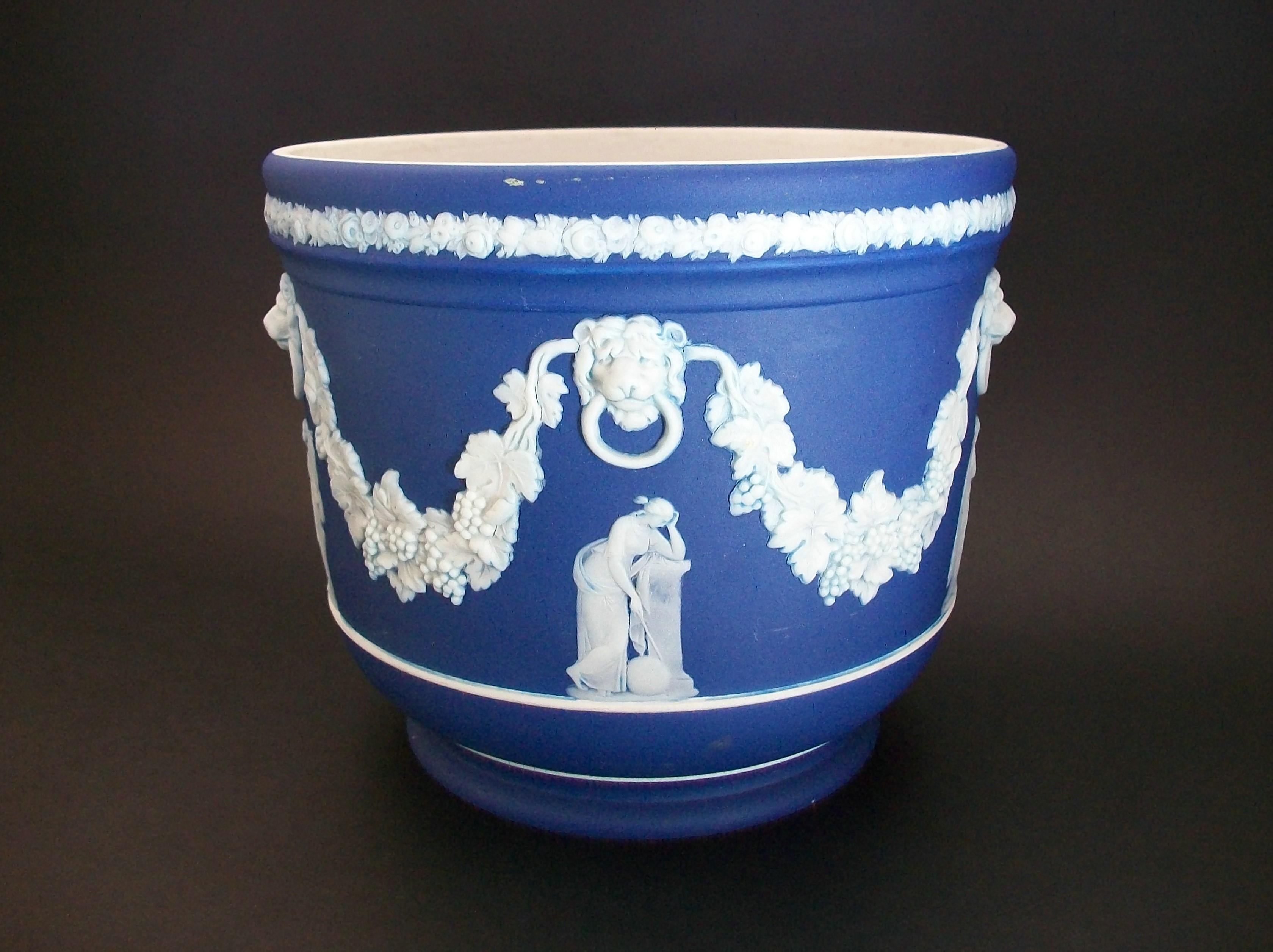 Hand-Crafted WEDGWOOD - Antique Blue Jasperware Neo Classical Planter - U.K. - Circa 1908 For Sale