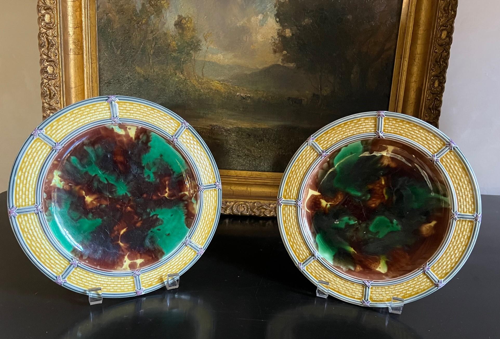 Hand-Painted Wedgwood Antique English Majolica Plate, C. 1872