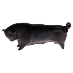 Wedgwood Art Deco Black Basalt Bull "Taurus" Sculpture by Arnold Machin ca 1940