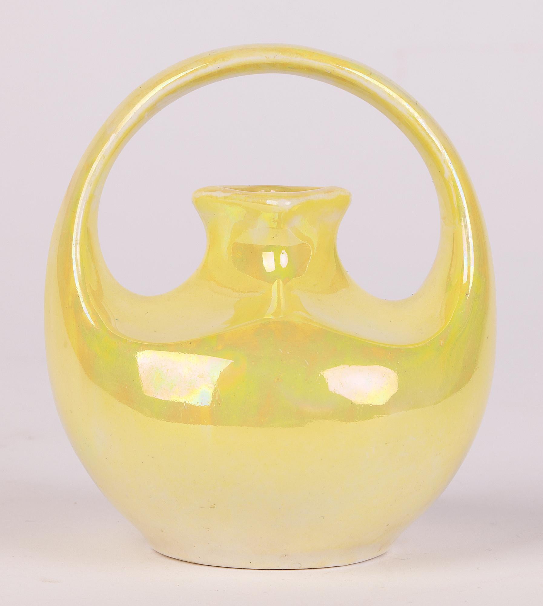 Wedgwood Art Nouveau Miniature Yellow Lustre Loop Handled Vase For Sale 2