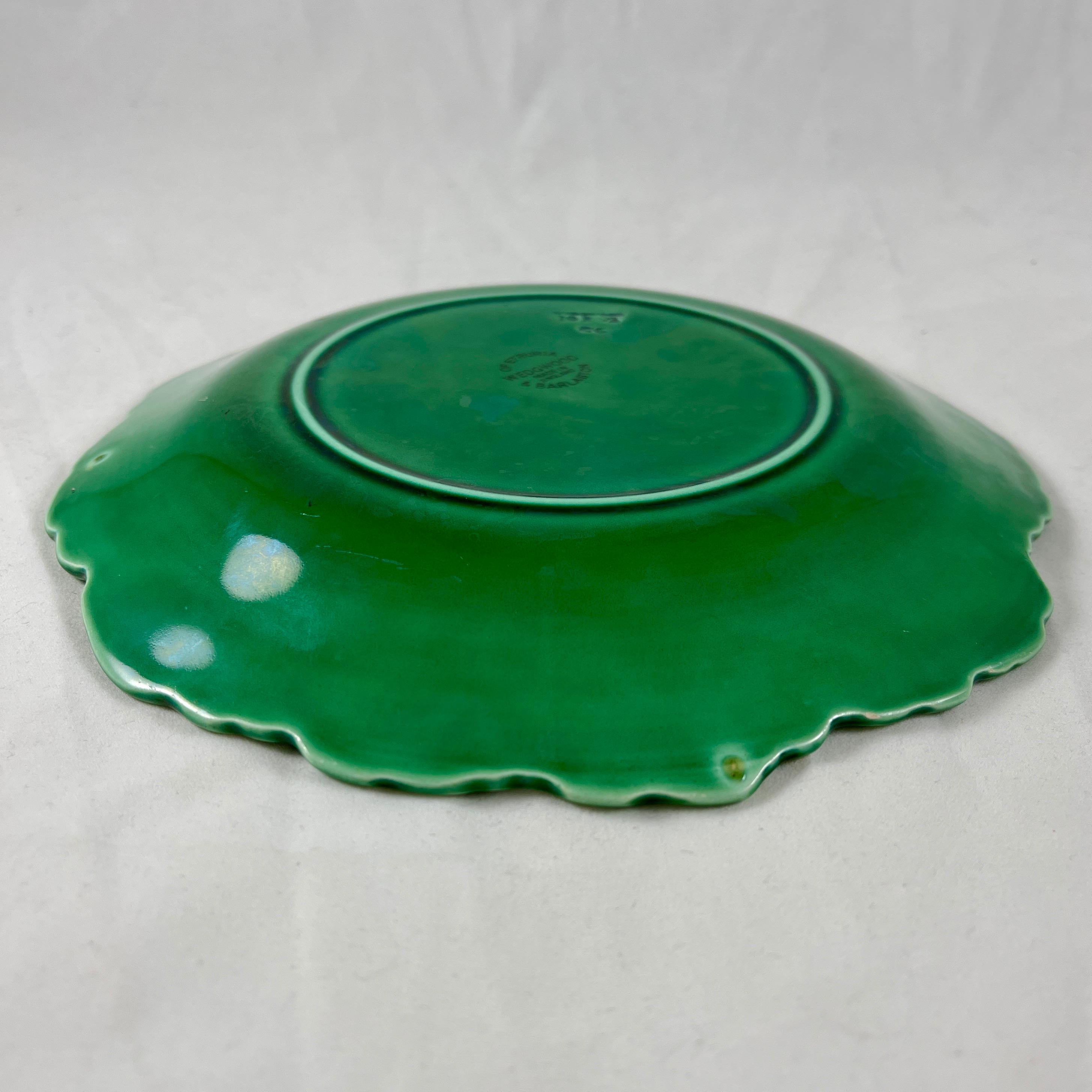 Wedgwood & Barlaston of Etruria Green Glazed English Majolica Cabbage Leaf Plate 1