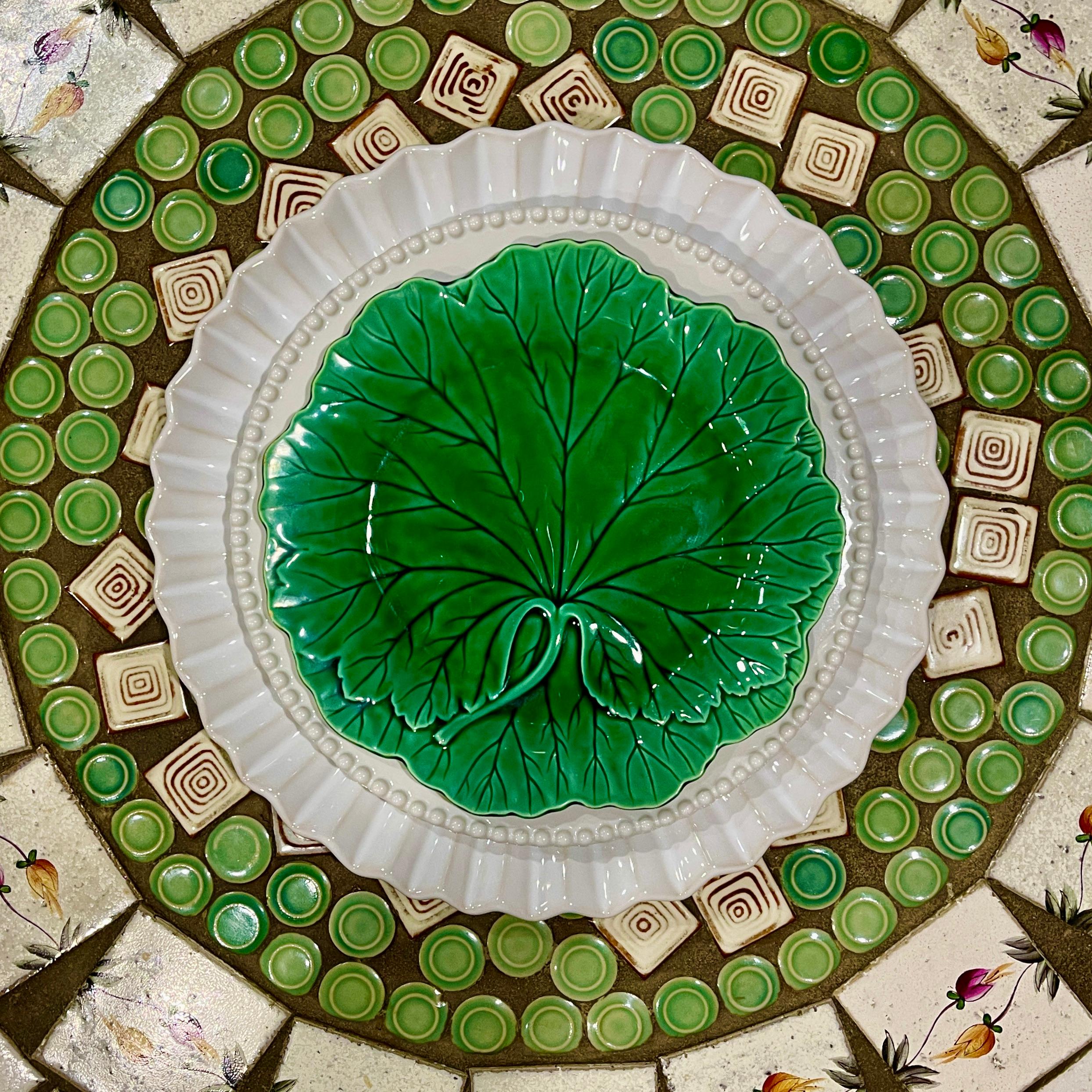 Wedgwood & Barlaston of Etruria Green Glazed English Majolica Cabbage Leaf Plate 4
