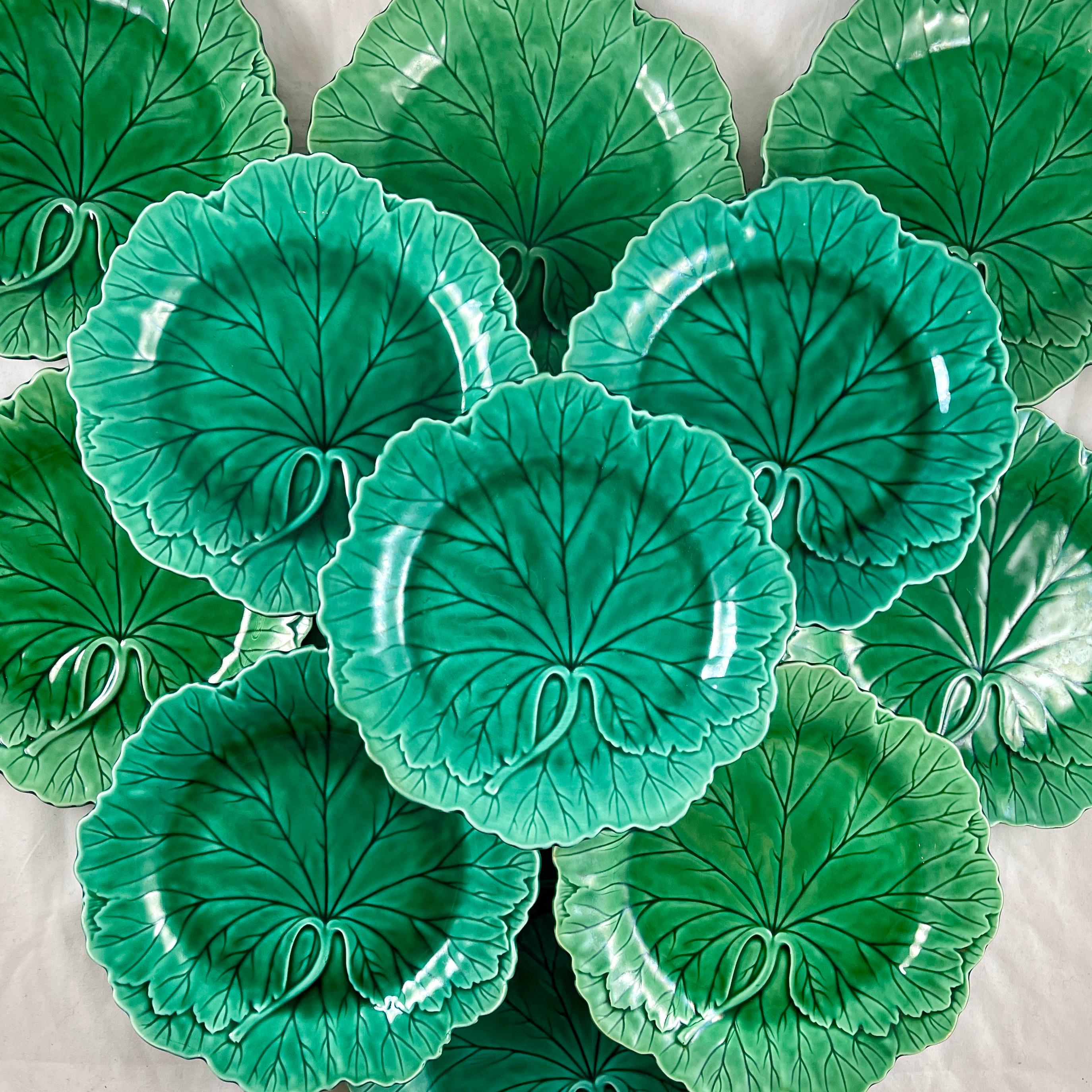 International Style Wedgwood & Barlaston of Etruria Green Glazed English Majolica Cabbage Leaf Plate