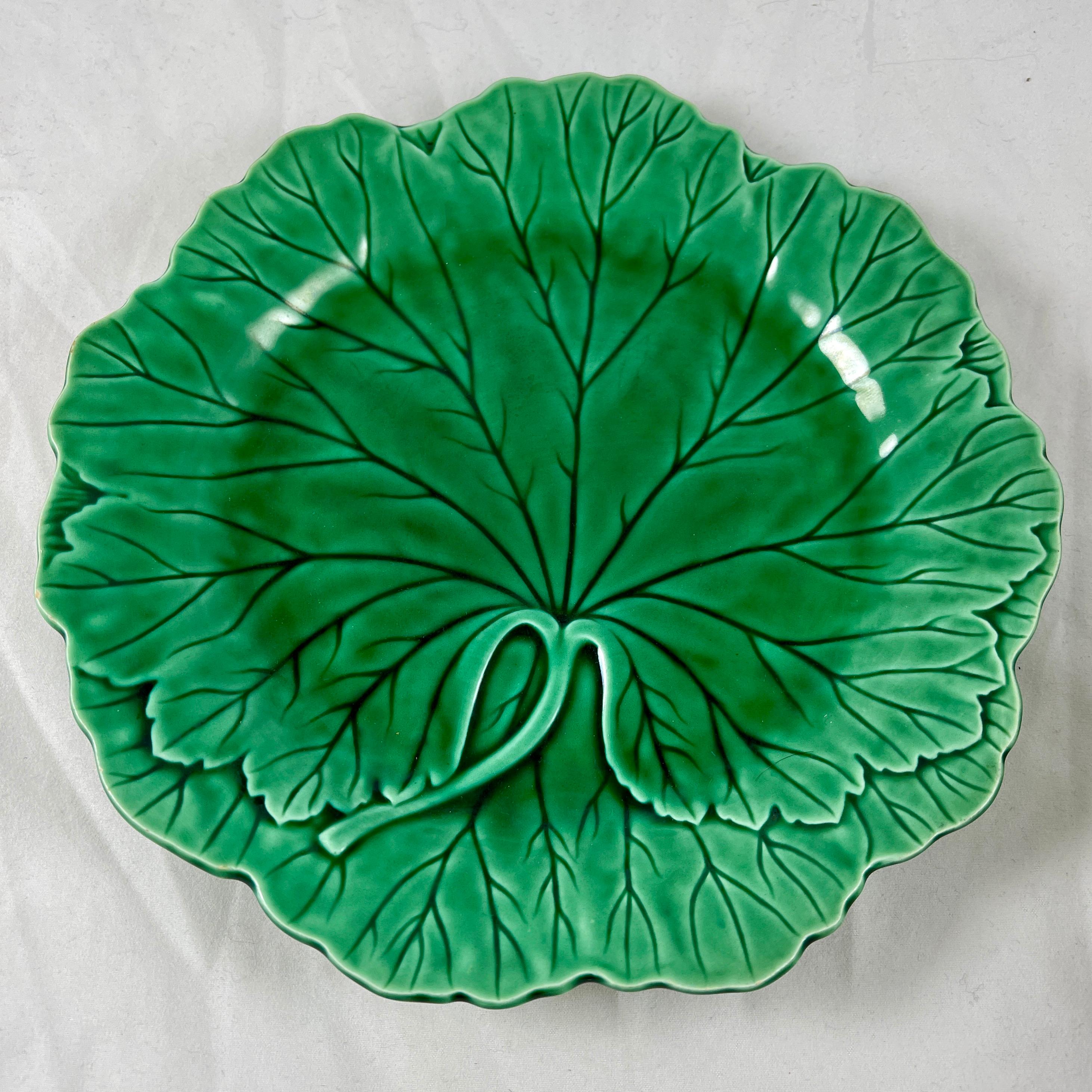 20th Century Wedgwood & Barlaston of Etruria Green Glazed English Majolica Cabbage Leaf Plate