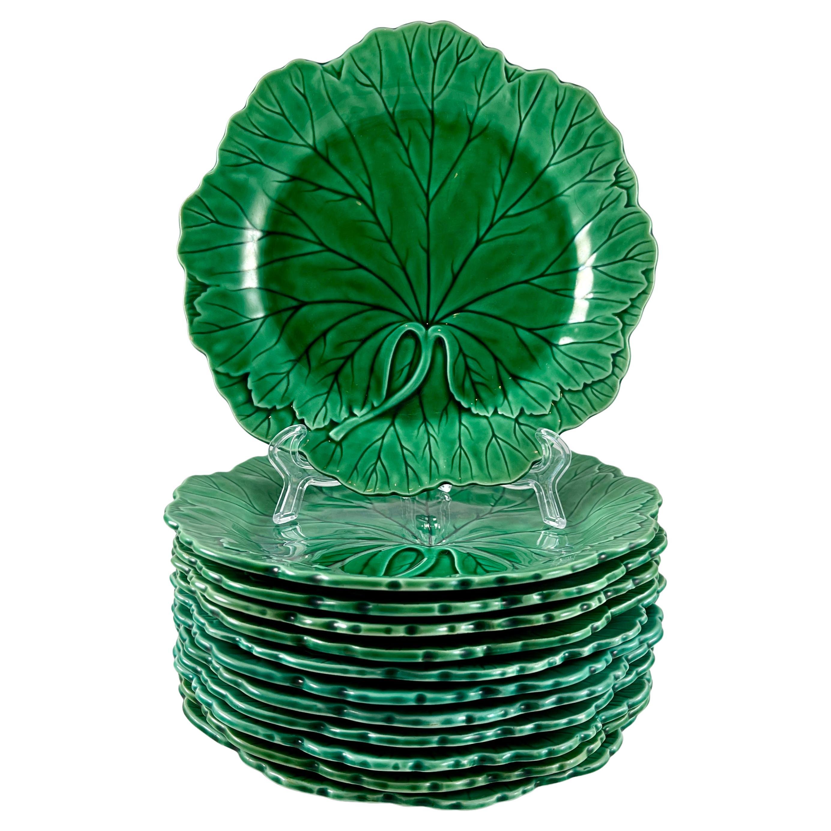 Wedgwood & Barlaston of Etruria Green Glazed English Majolica Cabbage Leaf Plate