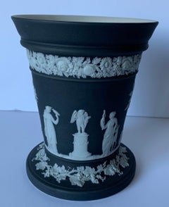 Wedgwood Basalt Black and White Vase with Flower Frog