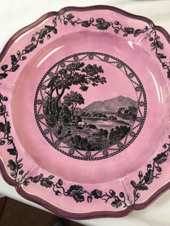 Wedgwood Bewick Etruria Pattern Set of Six English Pink Luster Plates