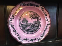 Wedgwood Bewick Etruria Pattern Set of Six English Pink Luster Plates