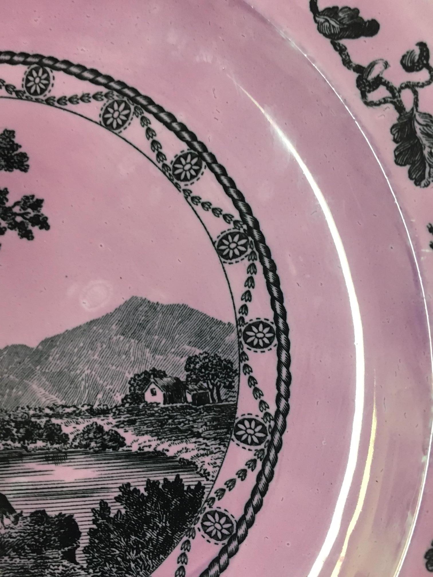 Wedgwood Bewick Etruria Pattern Set of Six English Pink Luster Plates For Sale 2