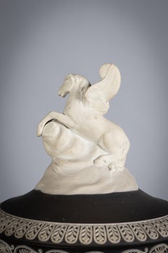 Wedgwood Black and White Jasper "Pegasus" Covered Vase, 19th Century