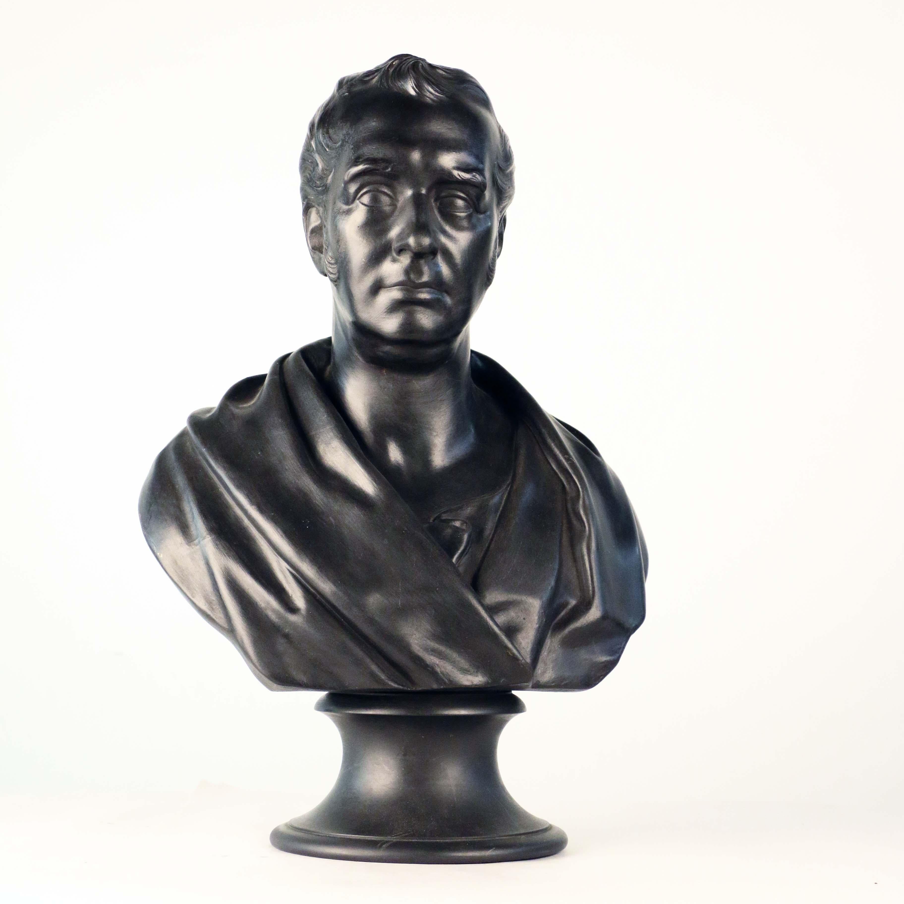 Black basalt bust of George Stephenson, (1781-1848), British railway engineer, considered the father of the modern railway builder of the famous Rocket Stamped on back.