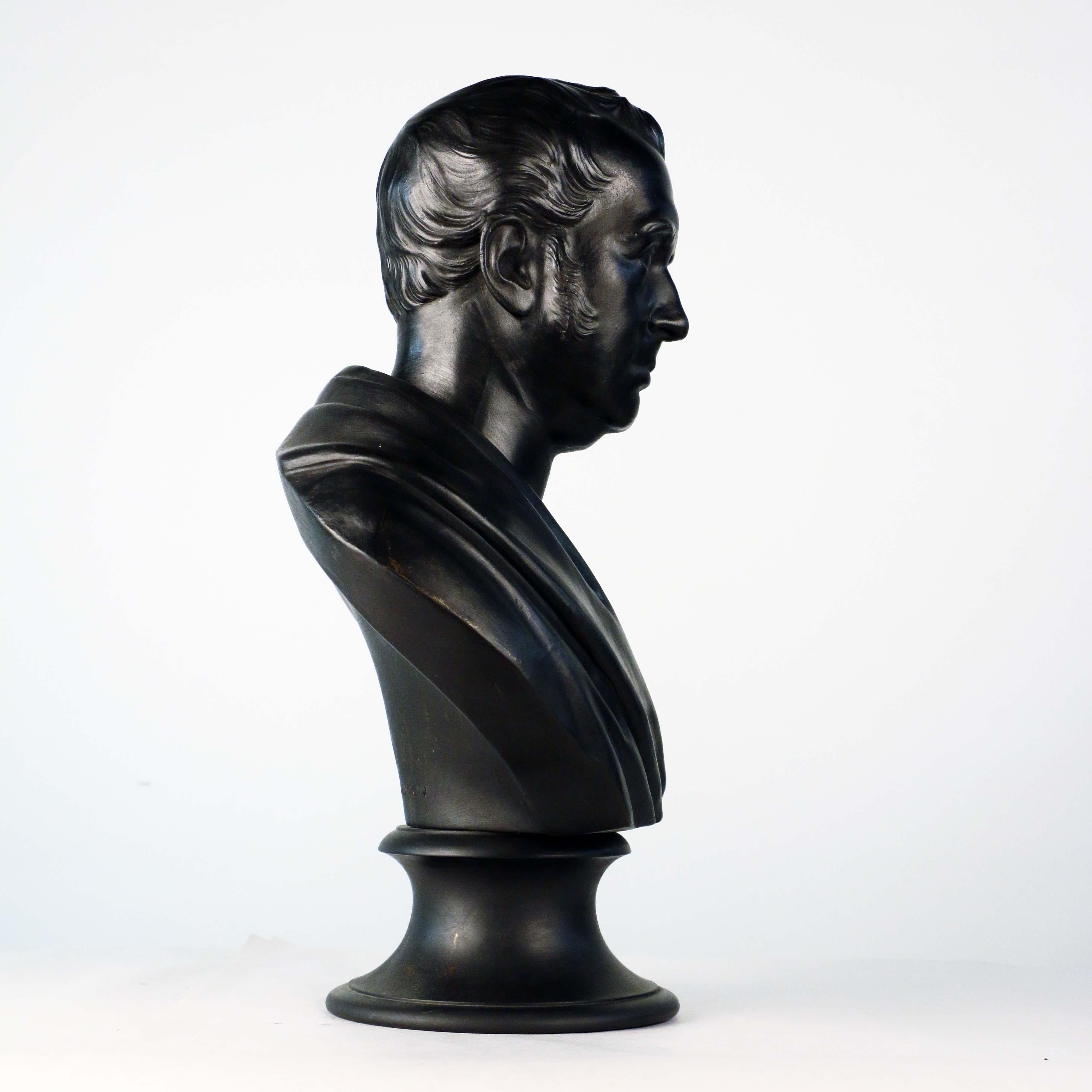 Wedgwood Black Basalt Bust of George Stephenson In Good Condition For Sale In Montreal, QC