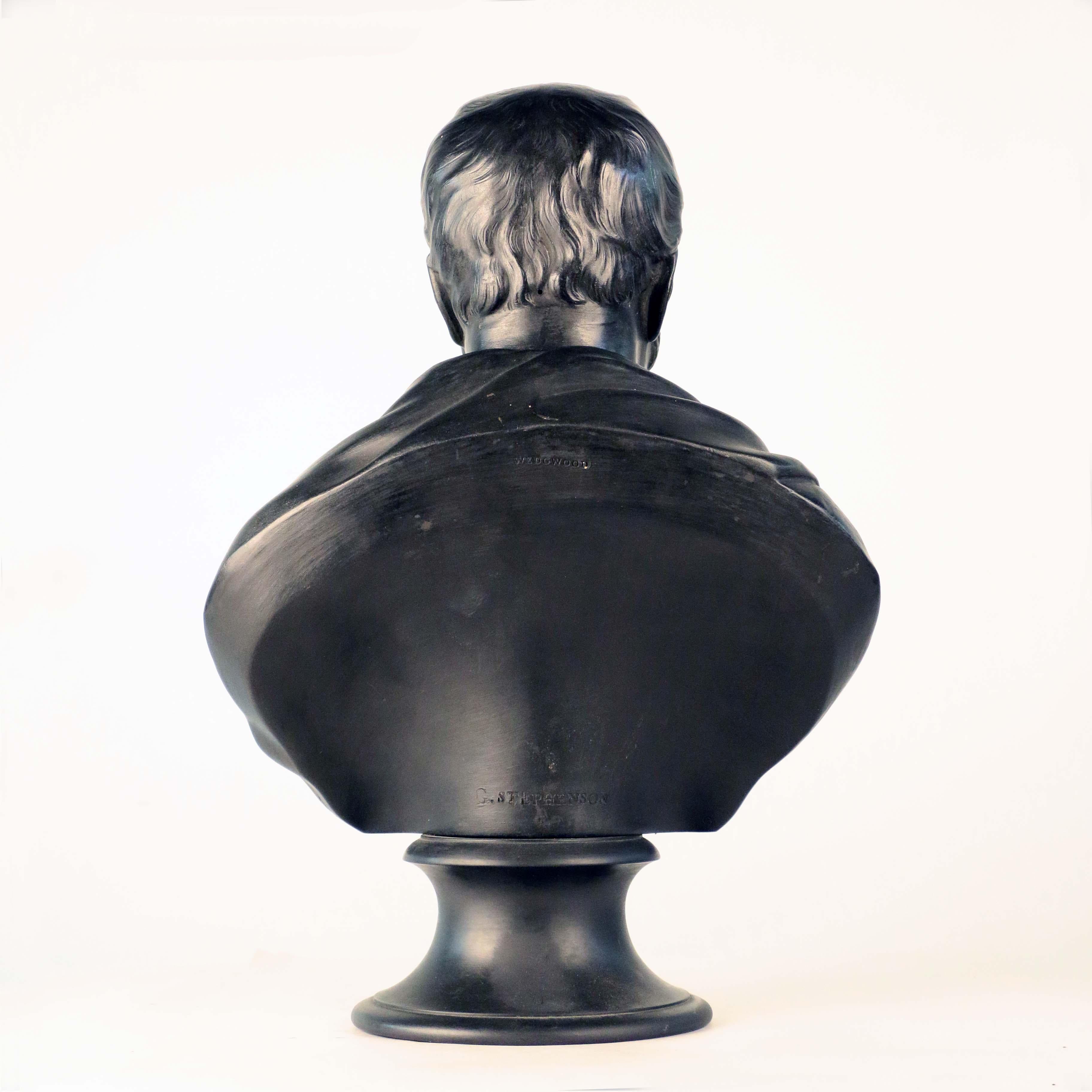20th Century Wedgwood Black Basalt Bust of George Stephenson For Sale