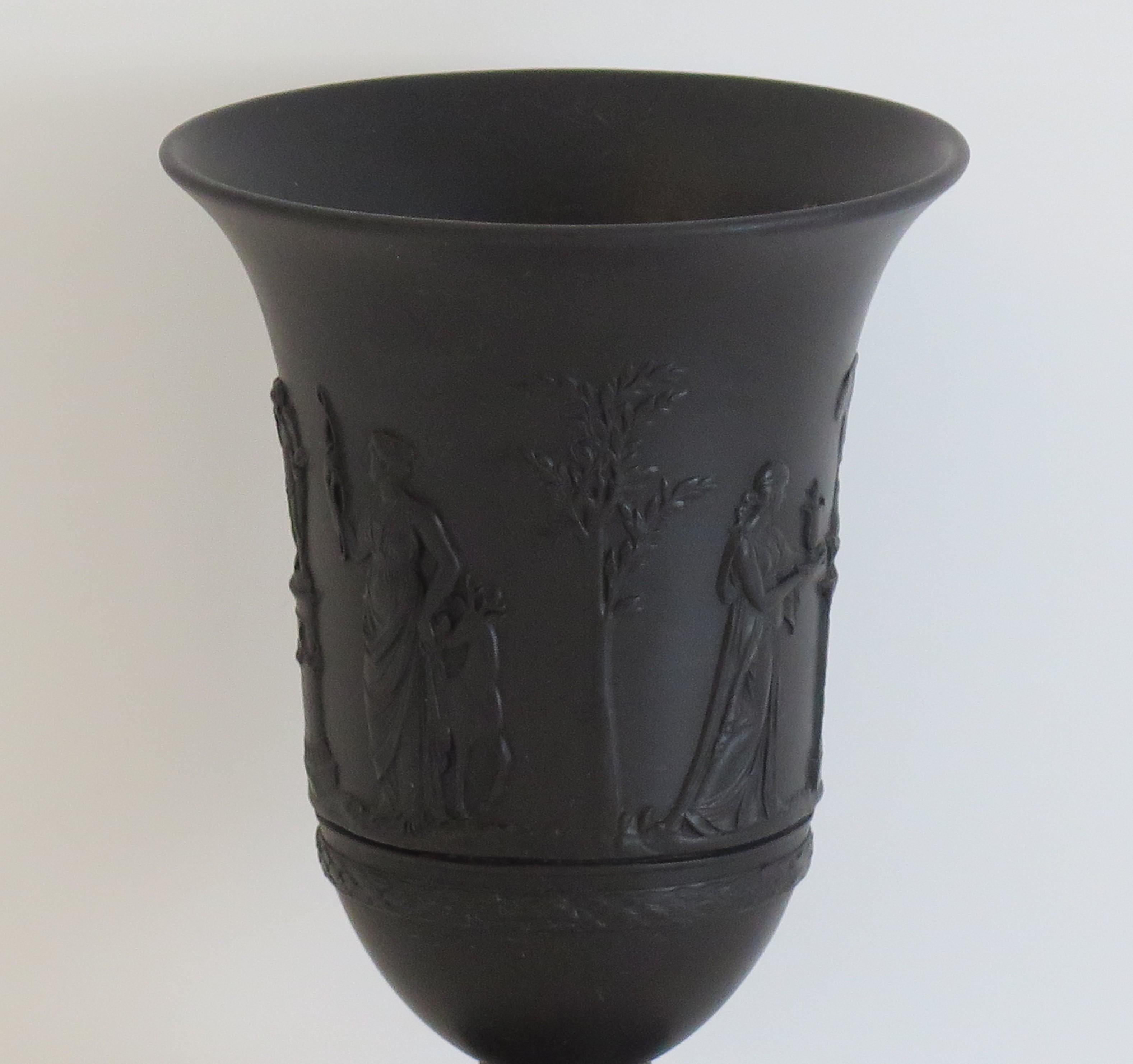 Hand-Crafted Wedgwood Black Basalt Footed Vase with Classical Figures, English Early 20thc