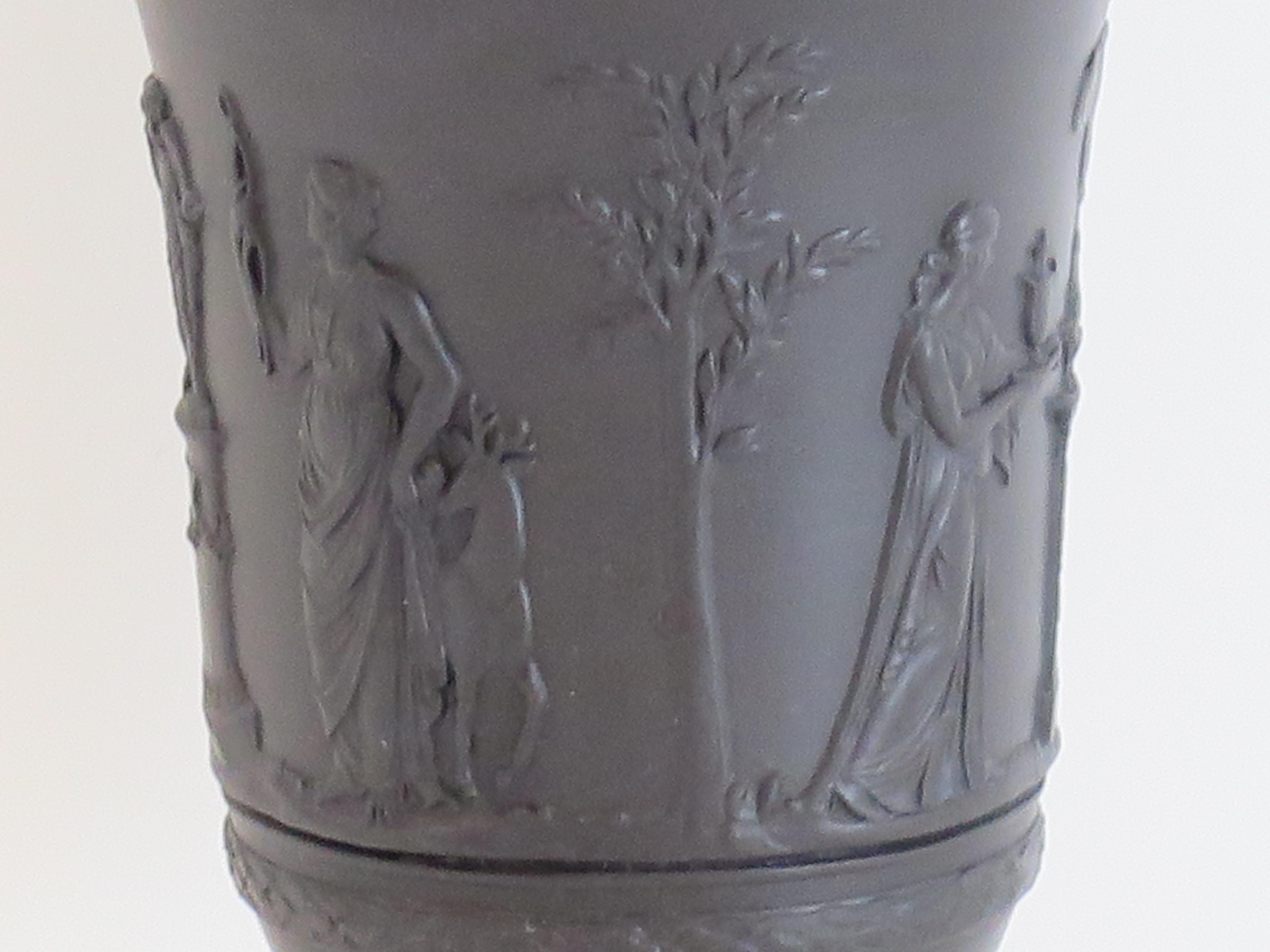 Wedgwood Black Basalt Footed Vase with Classical Figures, English Early 20thc In Good Condition In Lincoln, Lincolnshire