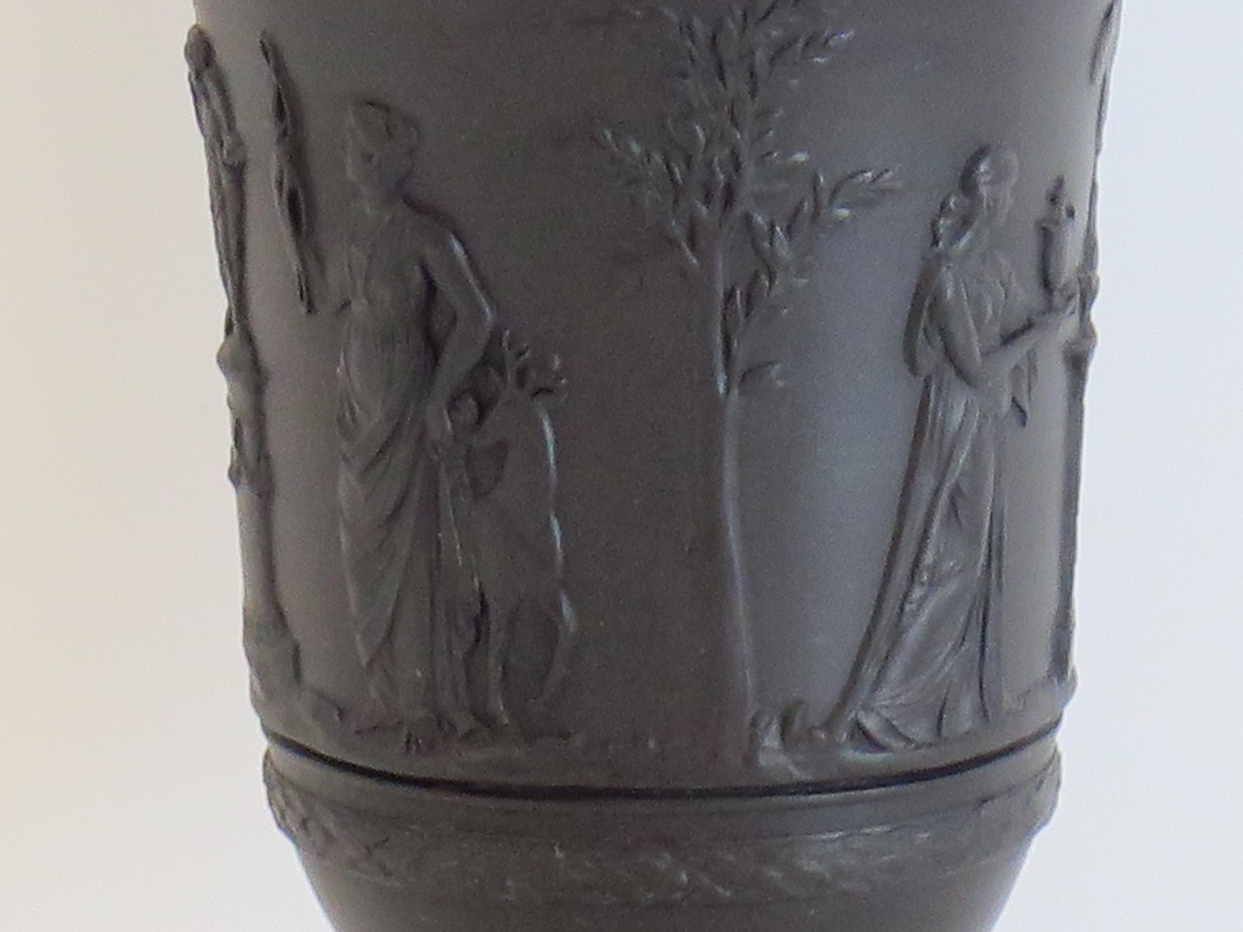 20th Century Wedgwood Black Basalt Footed Vase with Classical Figures, English Early 20thc
