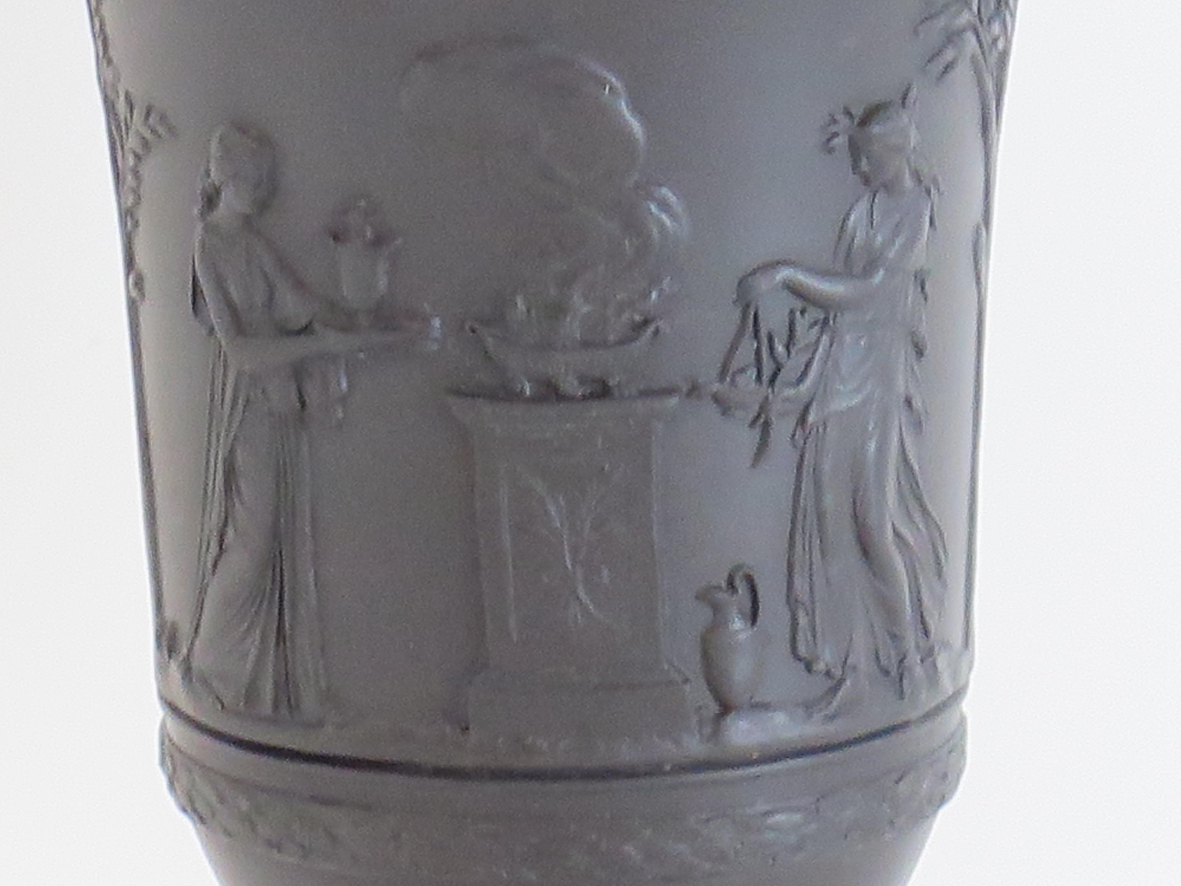 Pottery Wedgwood Black Basalt Footed Vase with Classical Figures, English Early 20thc