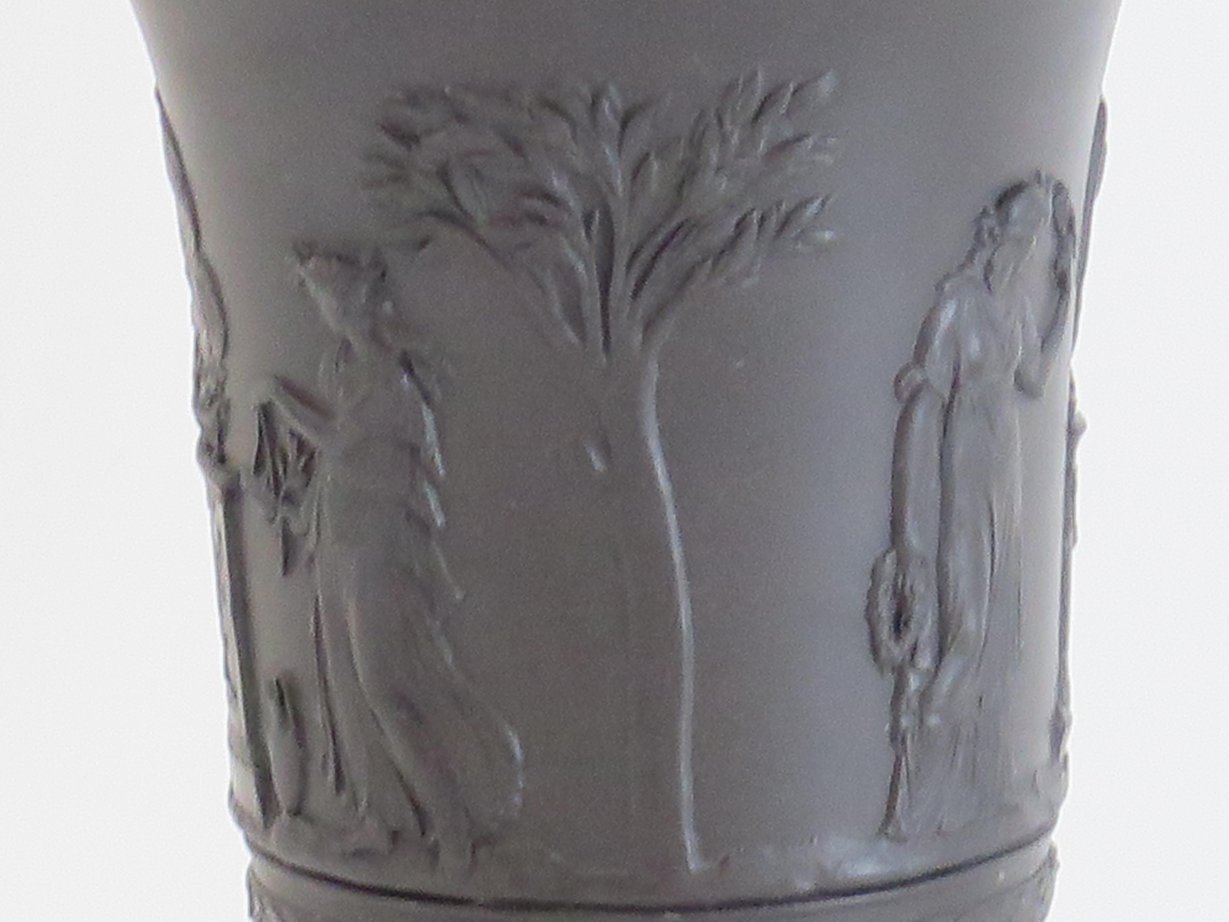 Wedgwood Black Basalt Footed Vase with Classical Figures, English Early 20thc 1