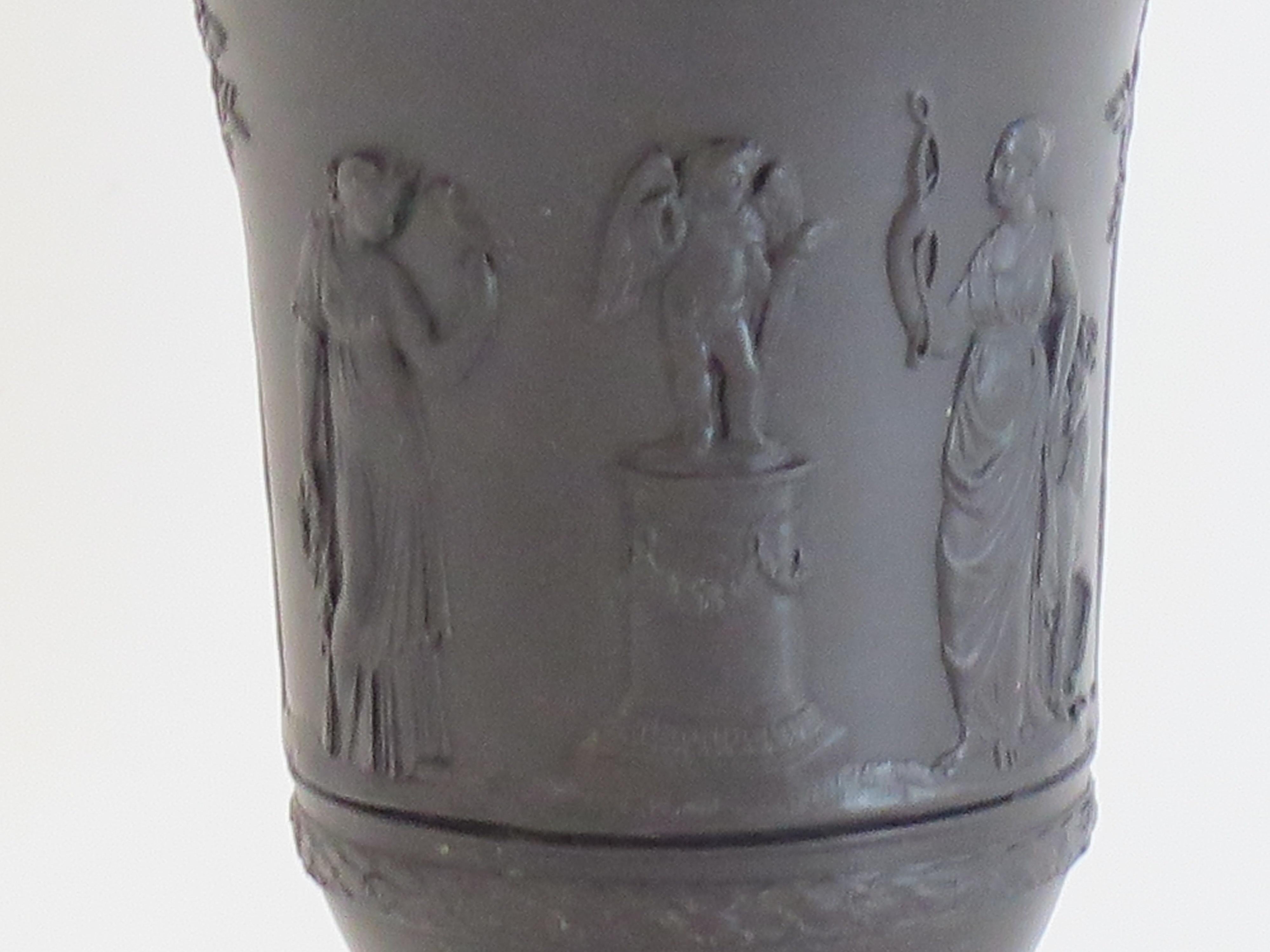 Wedgwood Black Basalt Footed Vase with Classical Figures, English Early 20thc 2