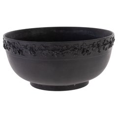 Vintage Wedgwood Black Basalt Jasper Fruit Bowl with Relief Grapevines 