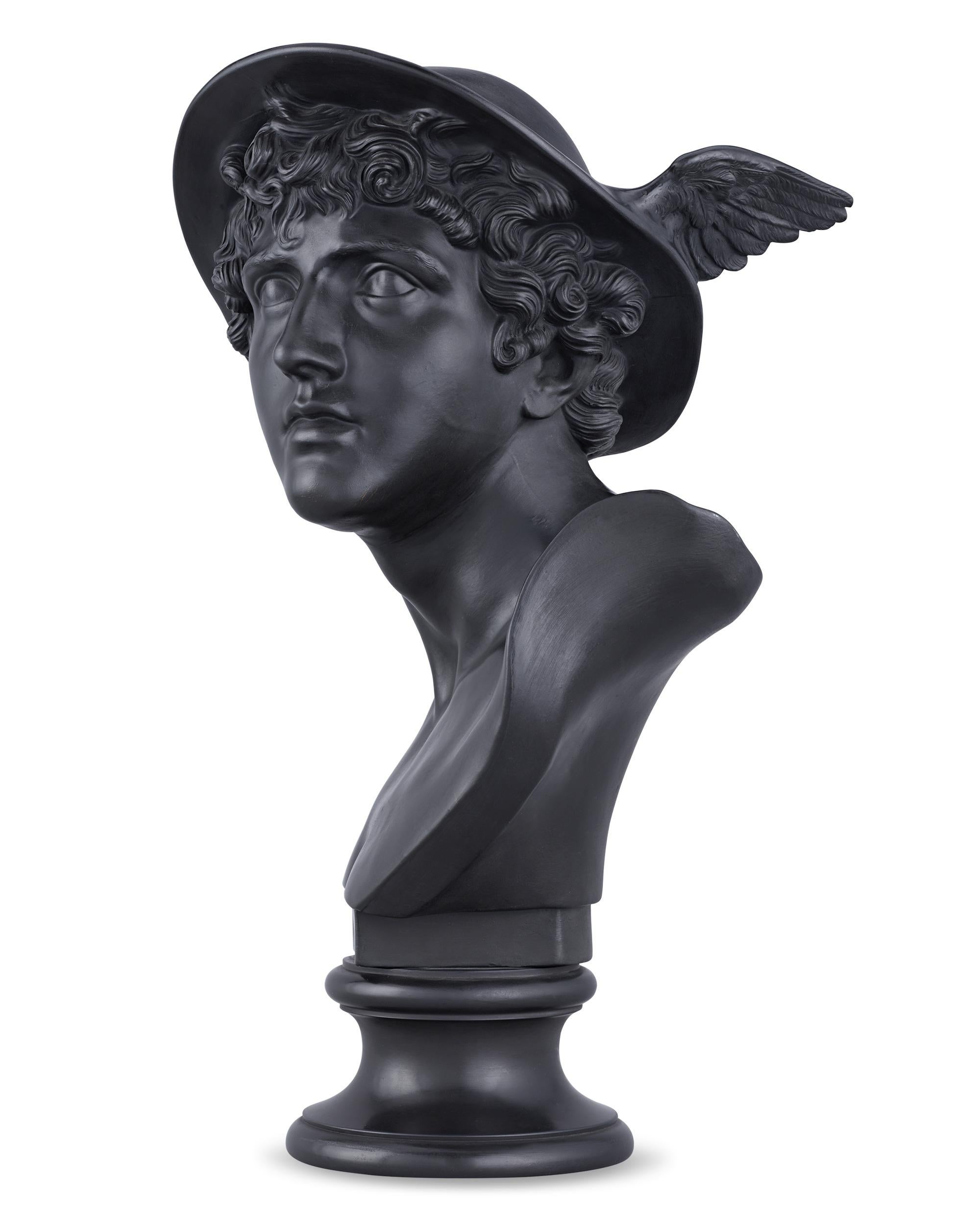 Neoclassical Wedgwood Black Basalt Library Bust of Mercury For Sale