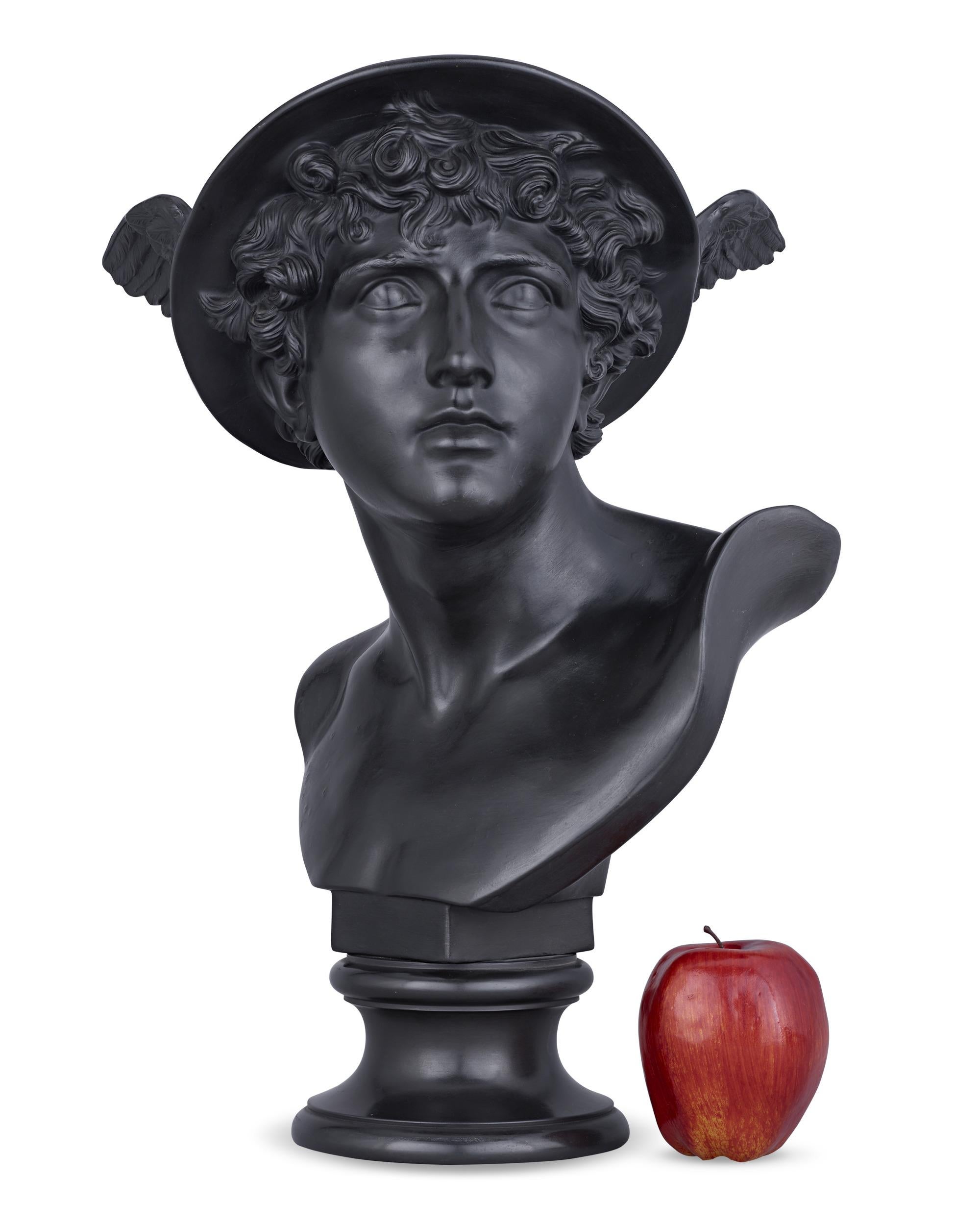 19th Century Wedgwood Black Basalt Library Bust of Mercury For Sale