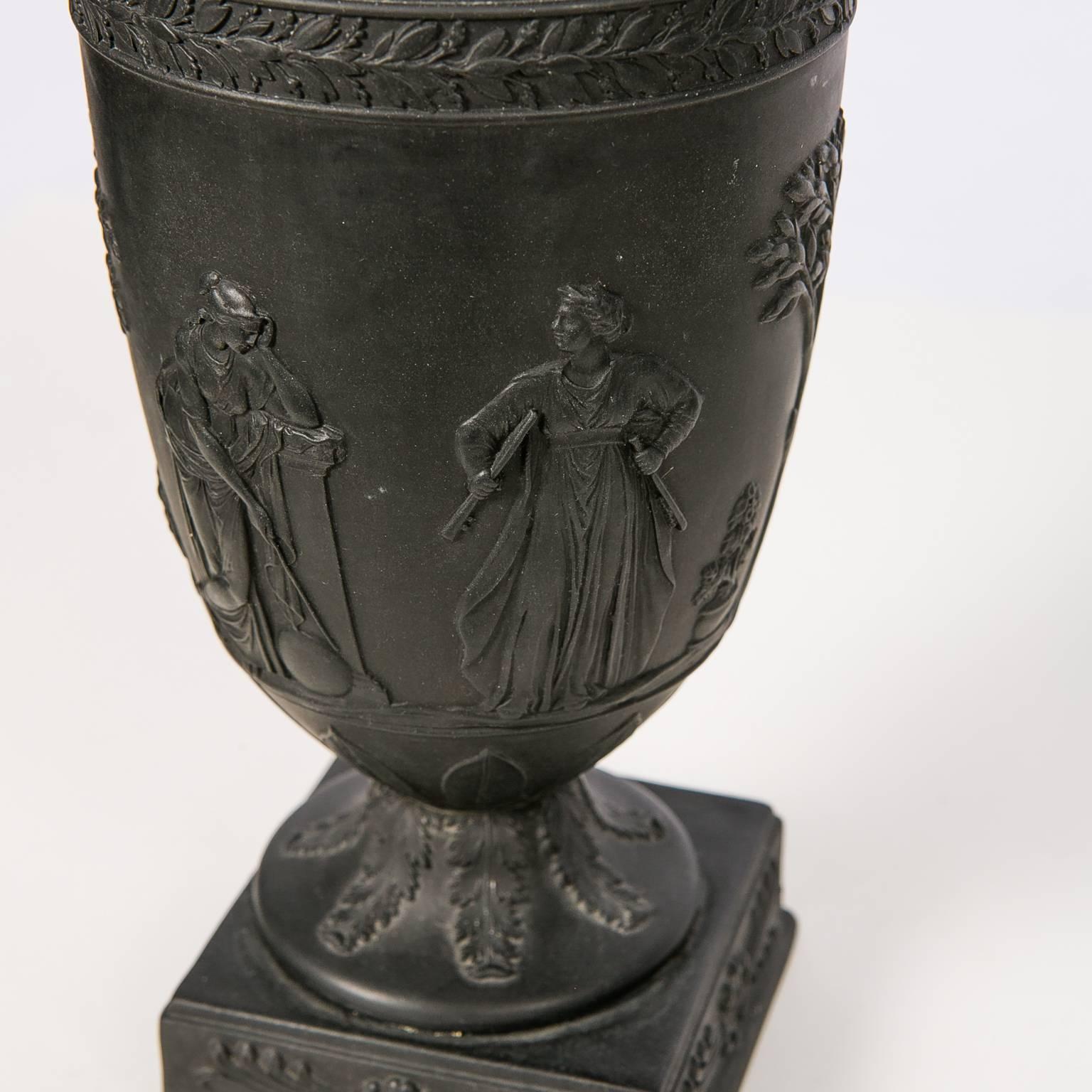 Stoneware  Wedgwood Black Basalt Mantle Vases, Pair