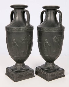 Wedgwood Black Basalt Mantle Vases, Pair