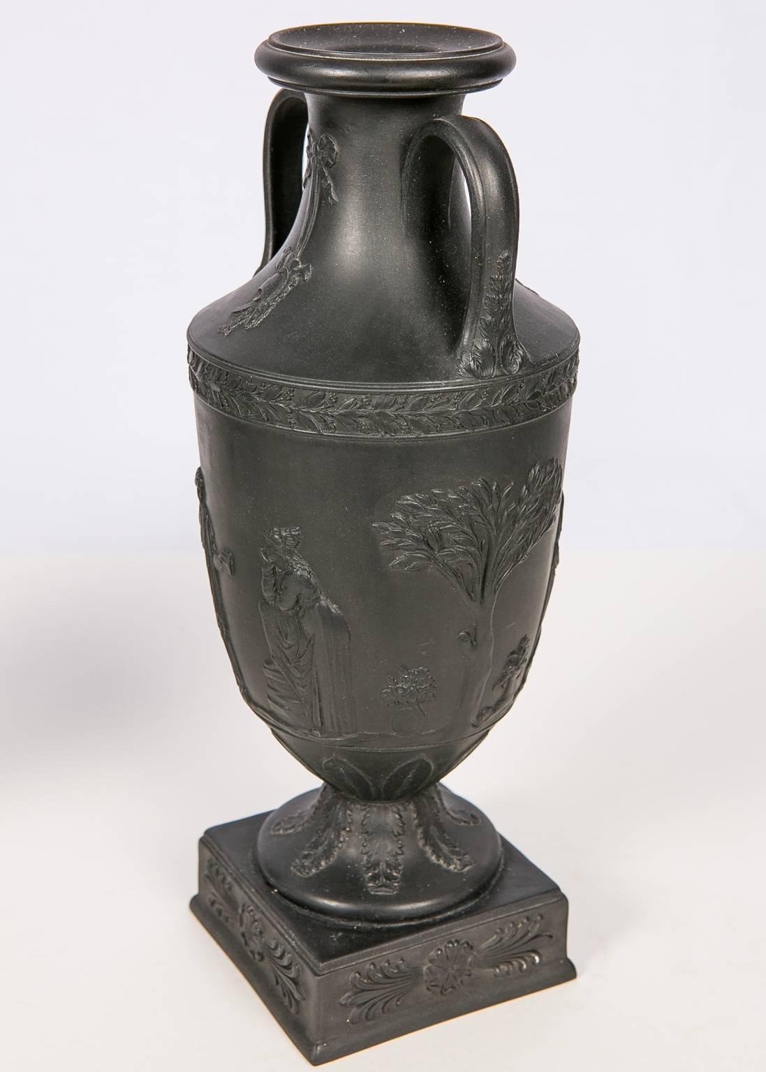 English  Wedgwood Black Basalt Mantle Vases, Pair