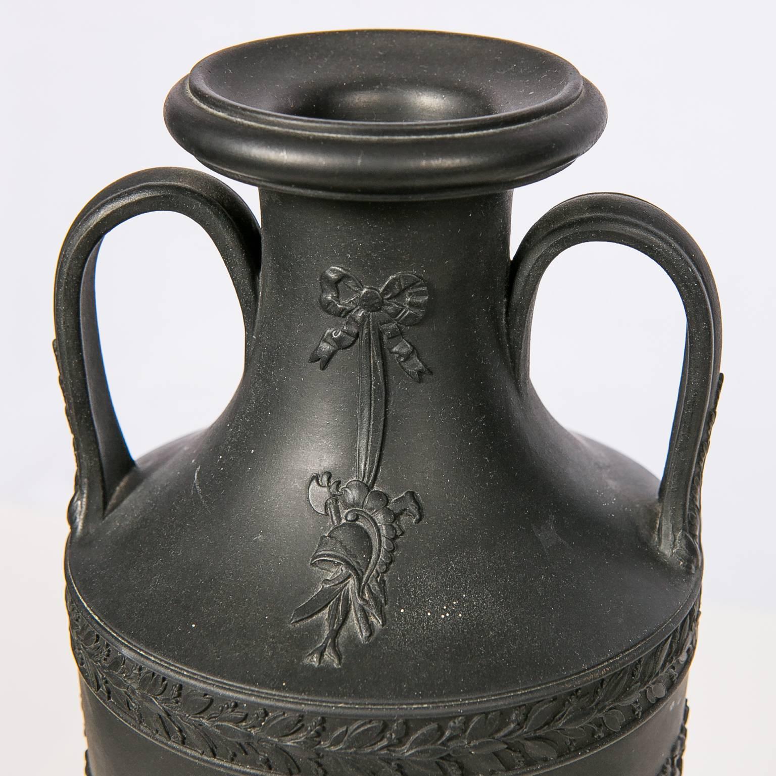 20th Century  Wedgwood Black Basalt Mantle Vases, Pair