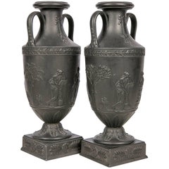  Wedgwood Black Basalt Mantle Vases, Pair