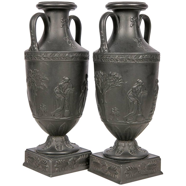Wedgwood Black Basalt Mantle Vases, Pair at 1stDibs wedgwood mantle vase, wedgewood black basalt