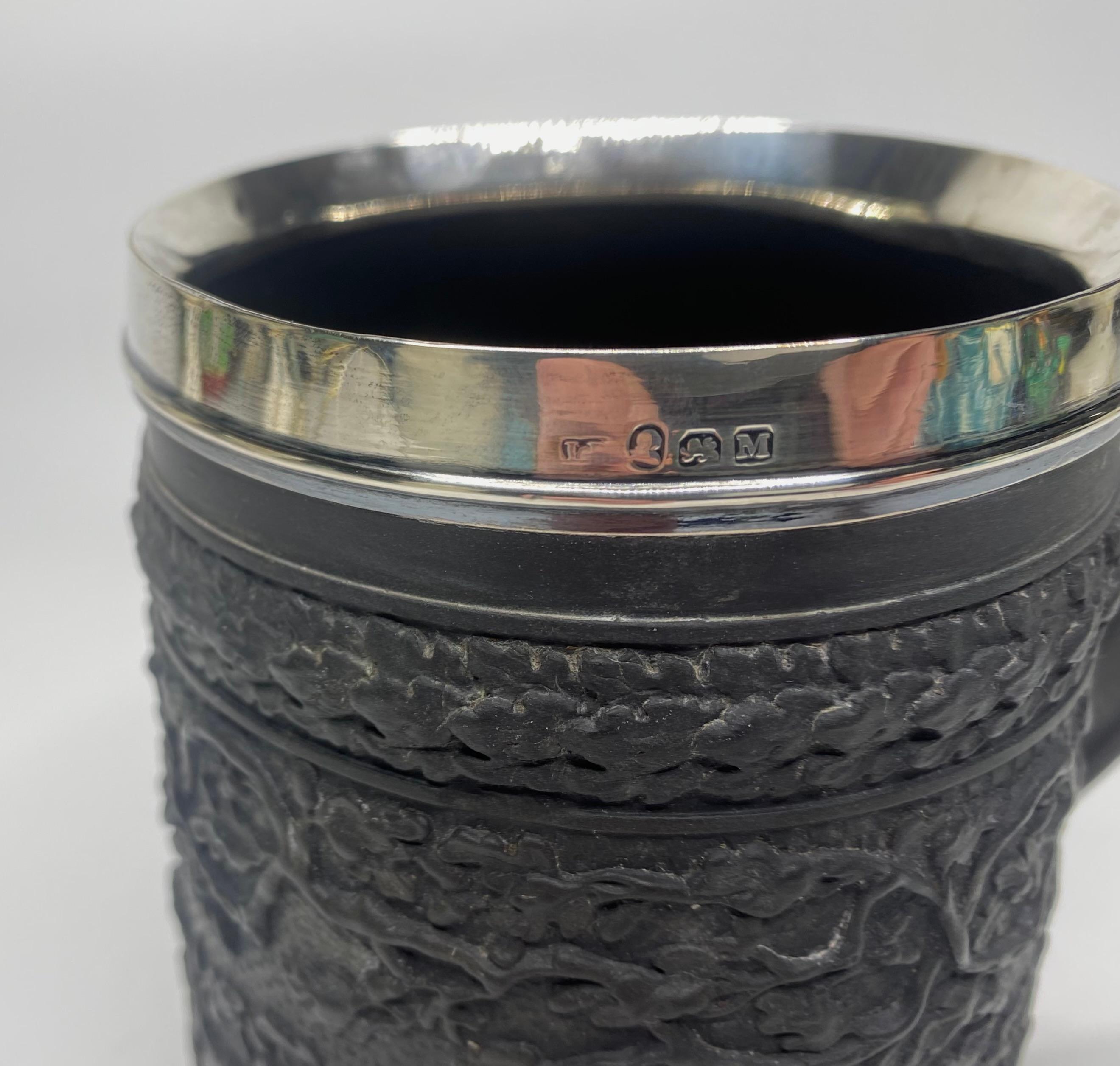 Wedgwood black basalt mug, silver mounted, 1808. In Excellent Condition In Gargrave, North Yorkshire