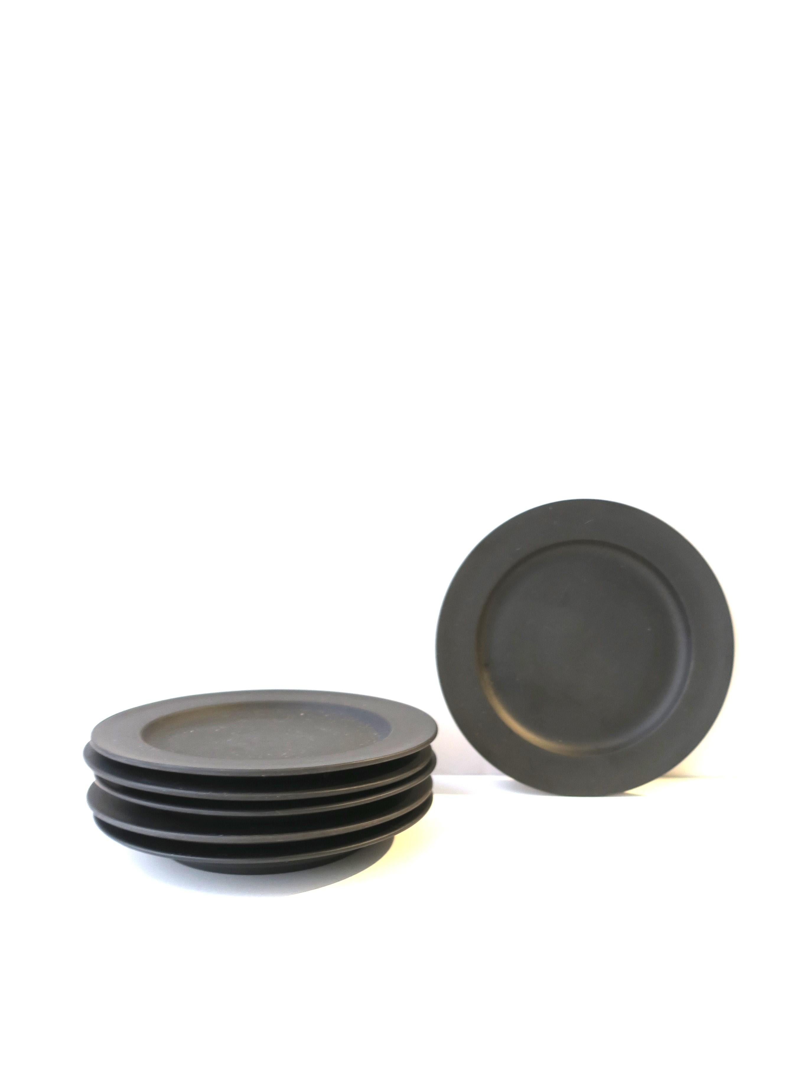 Modern Wedgwood Black Basalt Plates, Set of 6 For Sale