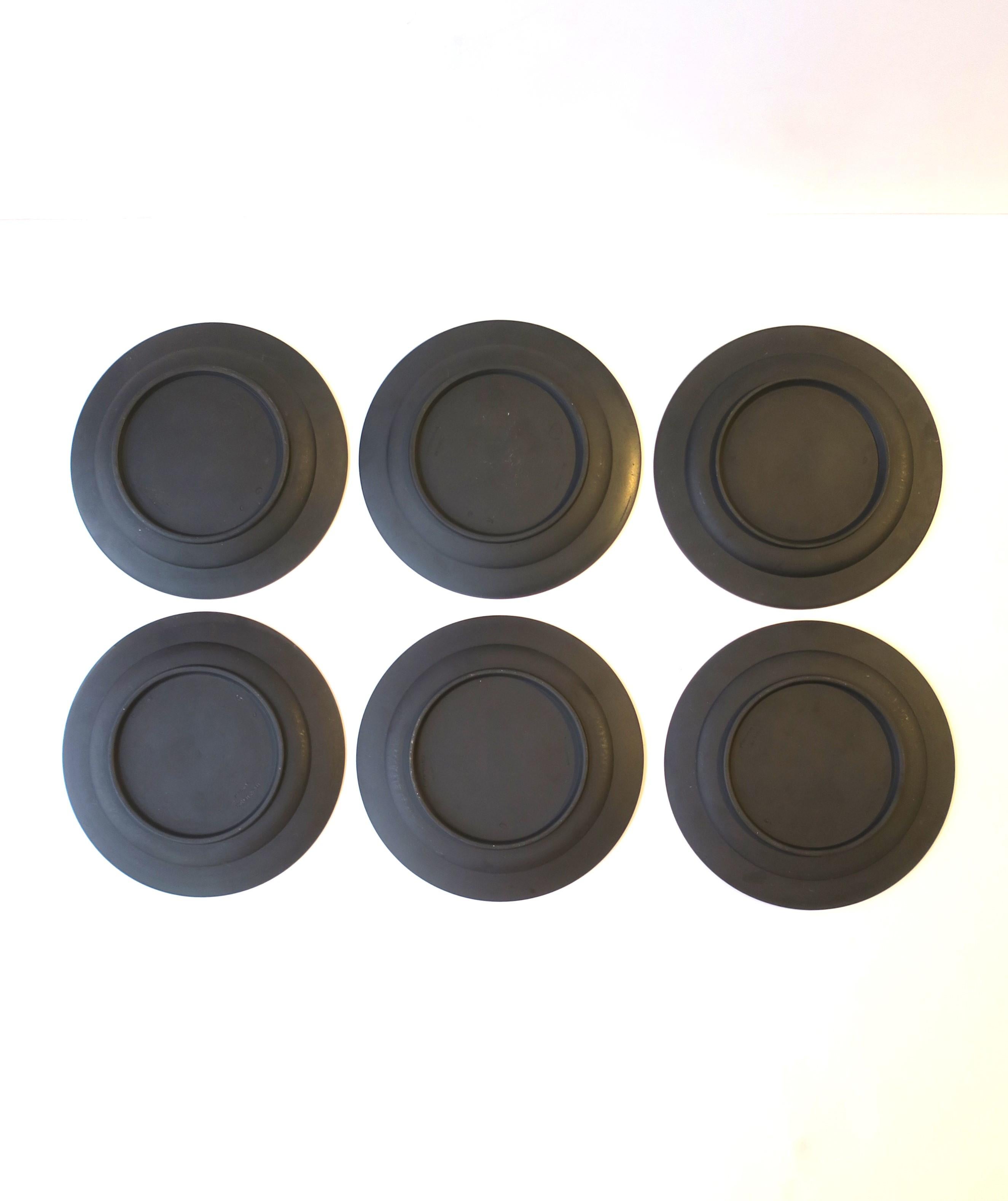 Unglazed Wedgwood Black Basalt Plates, Set of 6 For Sale