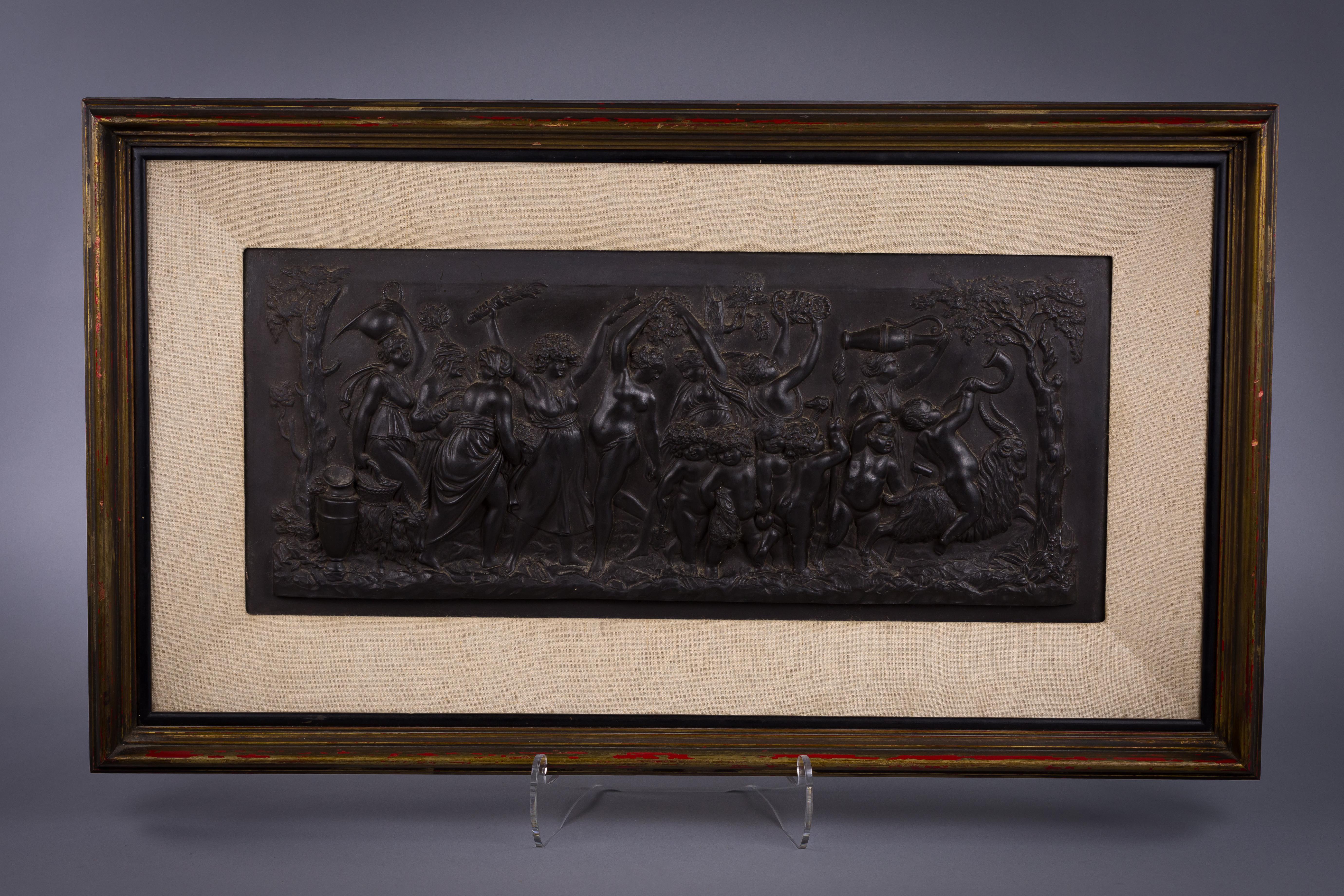 Wedgwood Black Basalt Rectangular Plaque of 'Bacchanalian Triumph', 19th Century In Good Condition For Sale In New York, NY