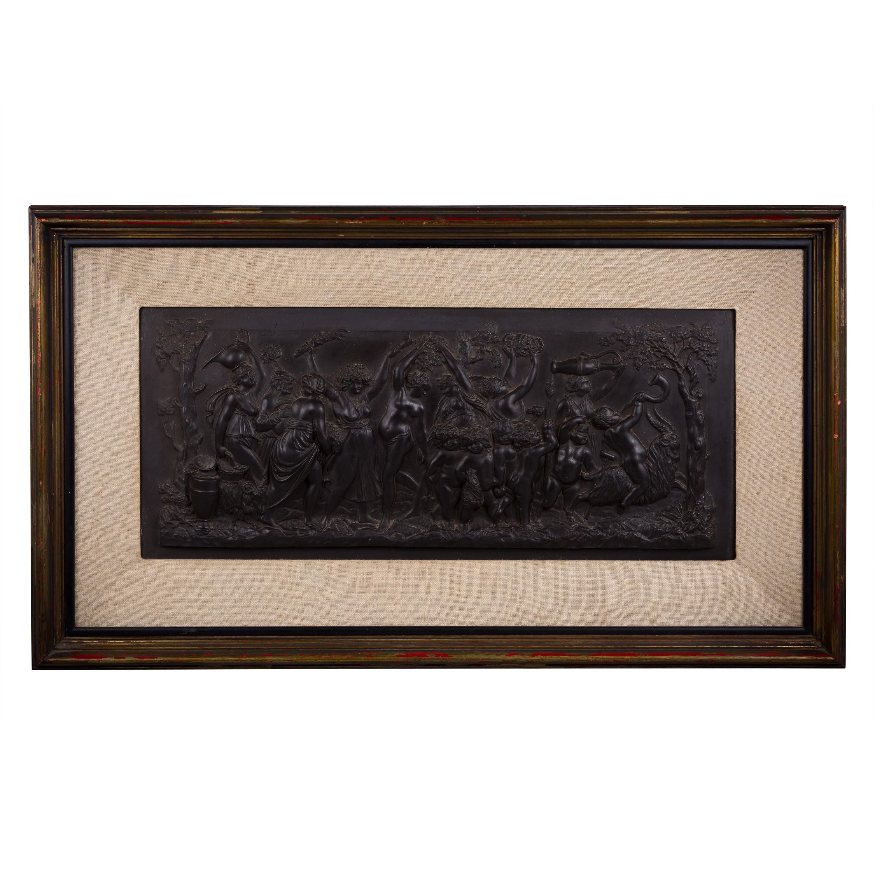 Wedgwood Black Basalt Rectangular Plaque of 'Bacchanalian Triumph', 19th Century