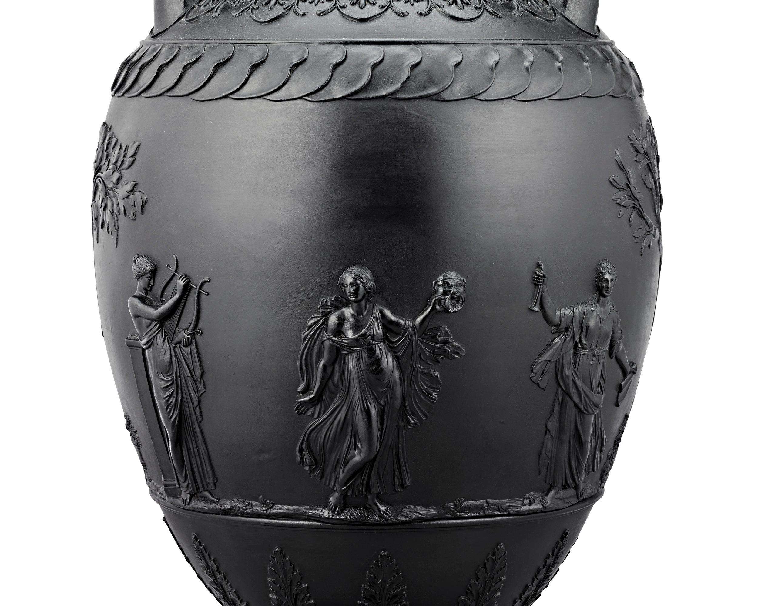 English Wedgwood Black Basalt Two-Handled Urn For Sale
