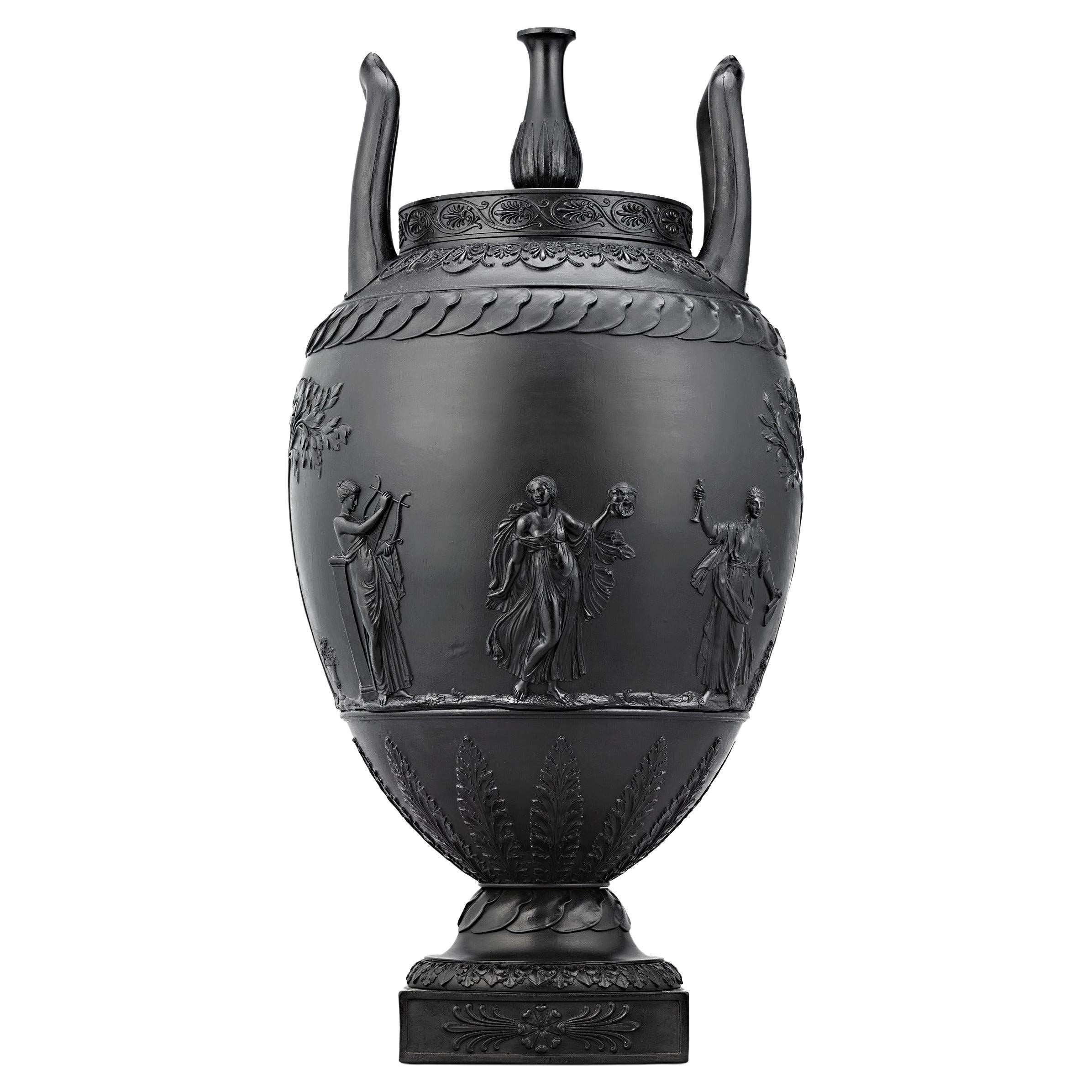 Wedgwood Black Basalt Two-Handled Urn For Sale