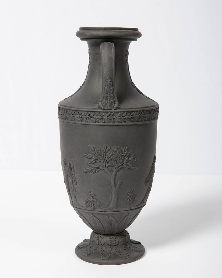 Wedgwood Black Basalt Vase with Classical Figures Made in England
