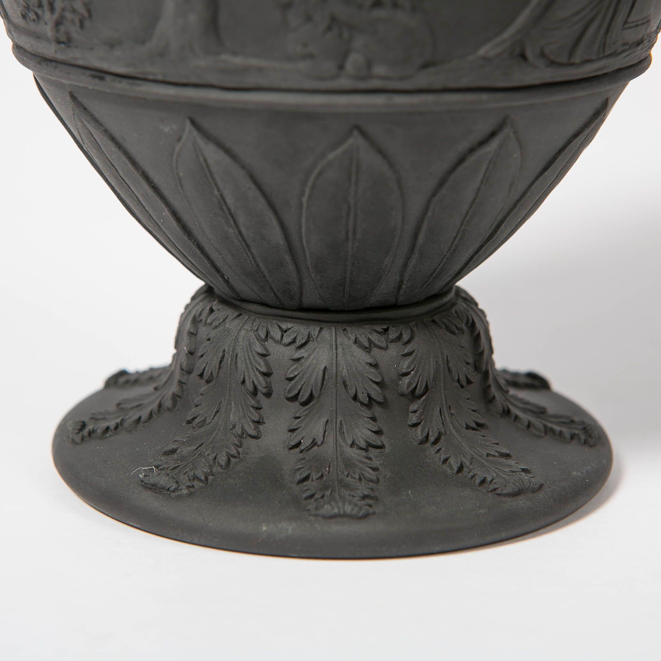 English Wedgwood Black Basalt Vase with Classical Figures Made in England, circa 1840