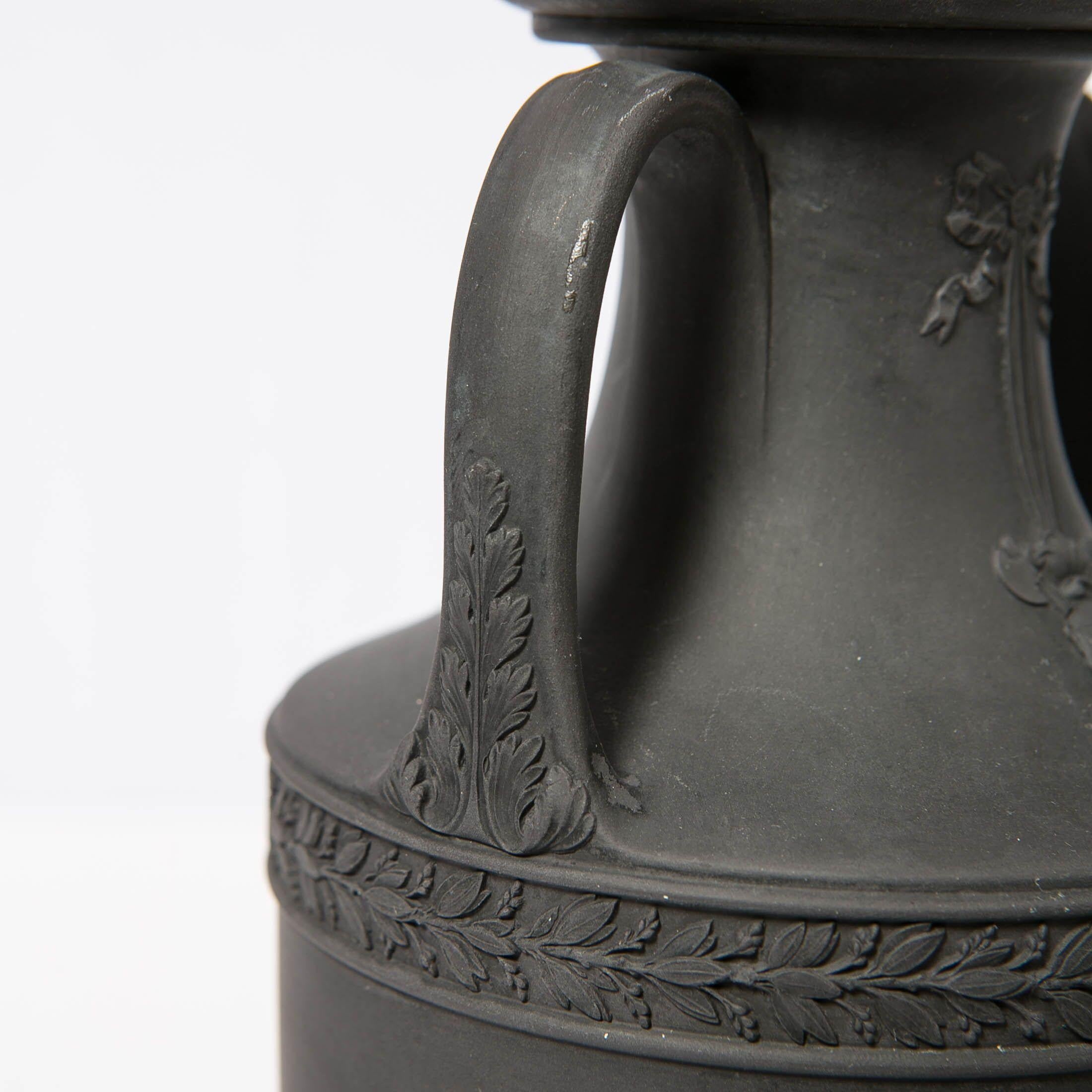 Molded Wedgwood Black Basalt Vase with Classical Figures Made in England, circa 1840