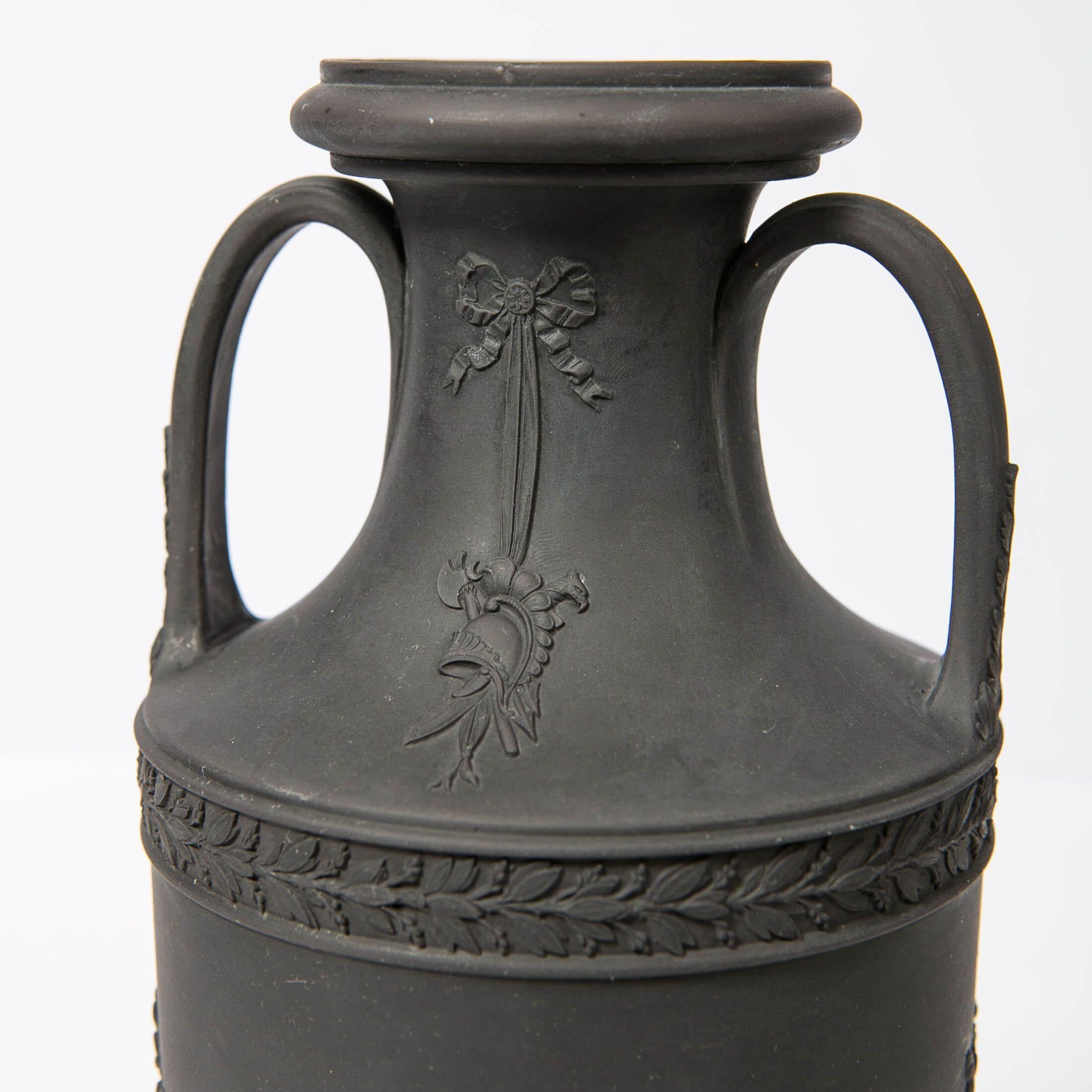 Wedgwood Black Basalt Vase with Classical Figures Made in England, circa 1840 In Excellent Condition In Katonah, NY