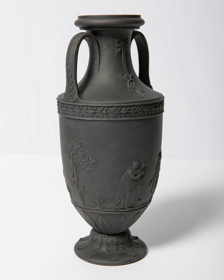 Wedgwood Black Basalt Vase With Classical Figures Made In England