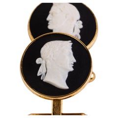 Vintage Wedgwood Black Jasperware Cameo Caesar & Vespasian Men's Cufflinks